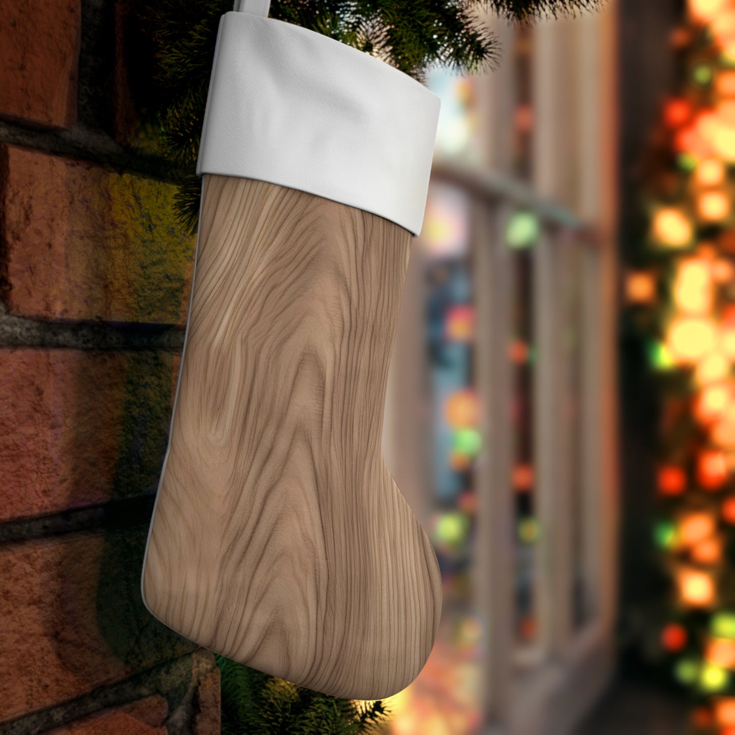 Wooden Print Holiday Stocking