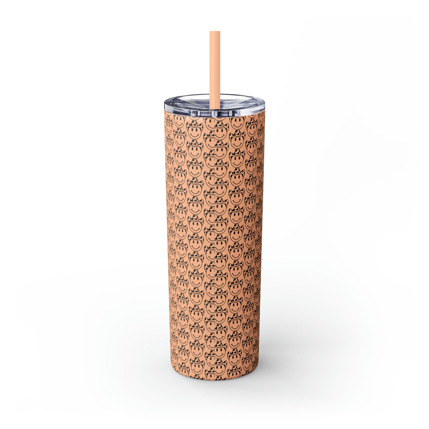 Howdy Howdy Howdy Smiley Face with Cowboy Hat Skinny Tumbler with Straw, 20oz
