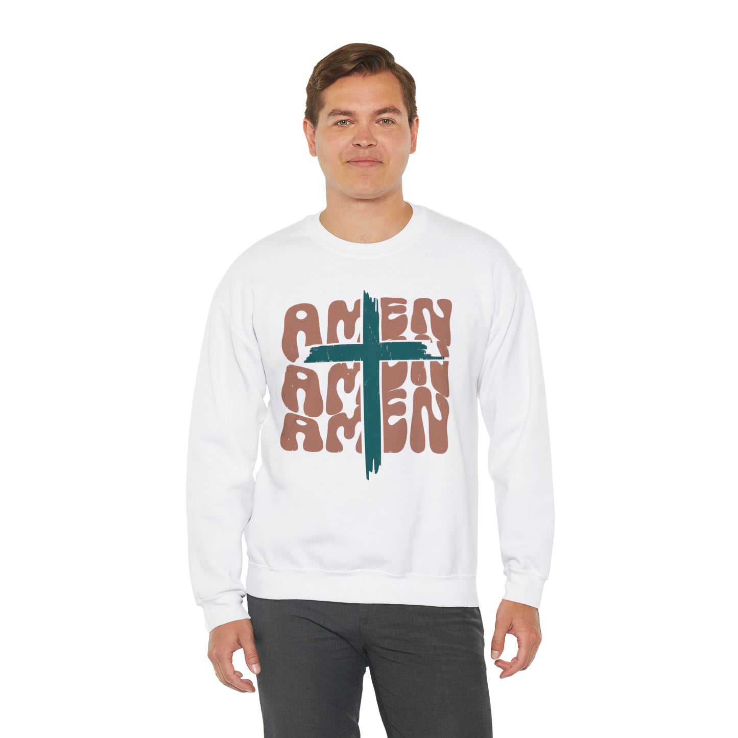 Vintage Amen Amen Amen with Cross Design Boho Color Print Heavy Blend™ Crewneck Sweatshirt