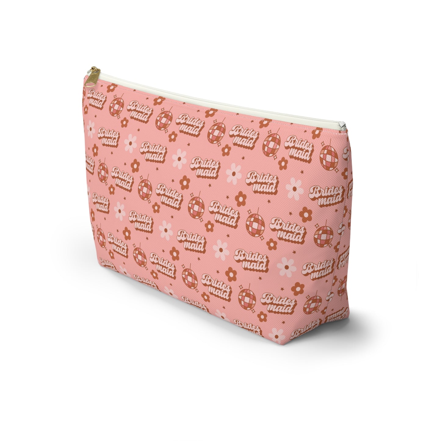 Retro Bridesmaid Pink Disco Ball Print Design Accessory Pouch w T-bottom
