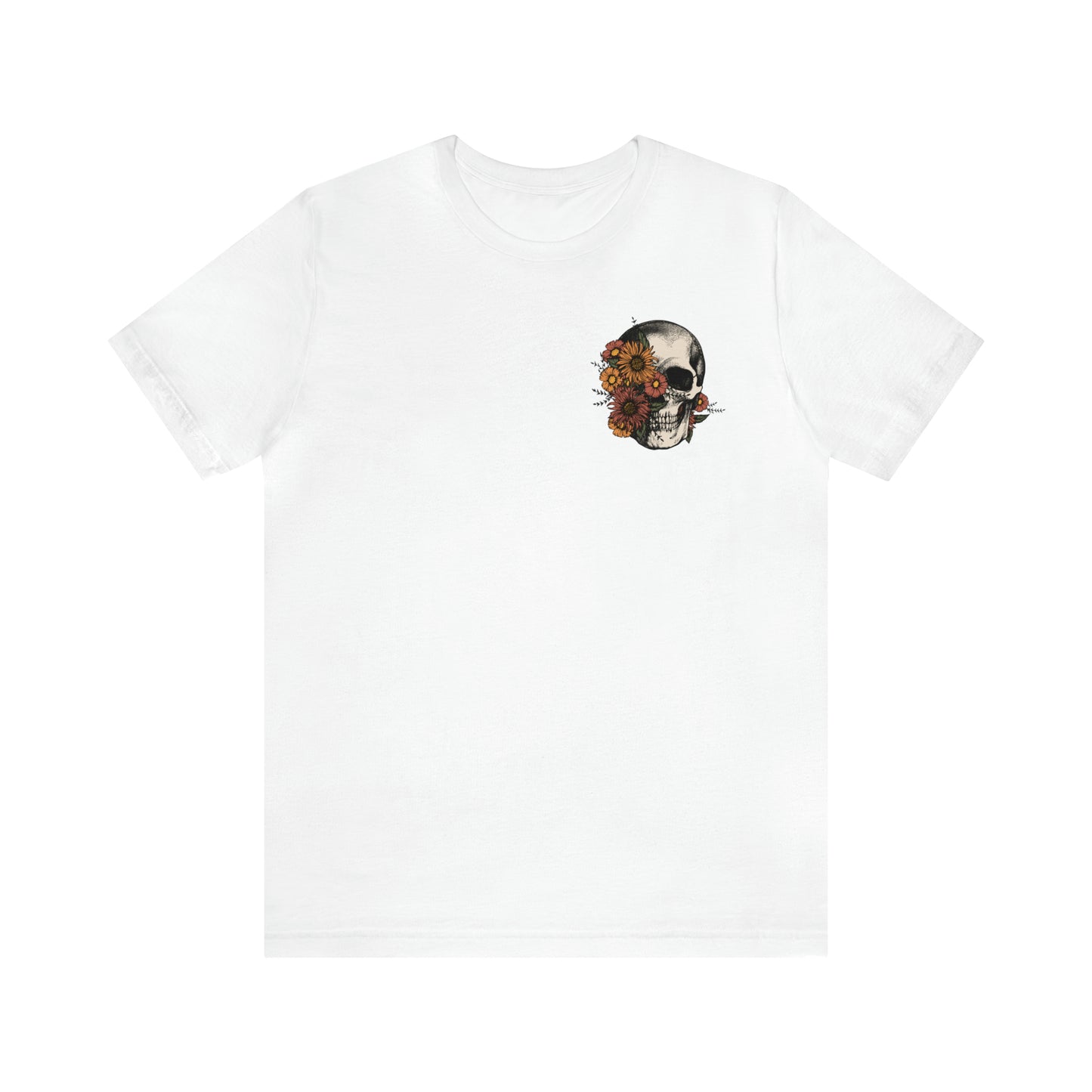 Floral Skeleton Head Front and Back Design T-Shirt