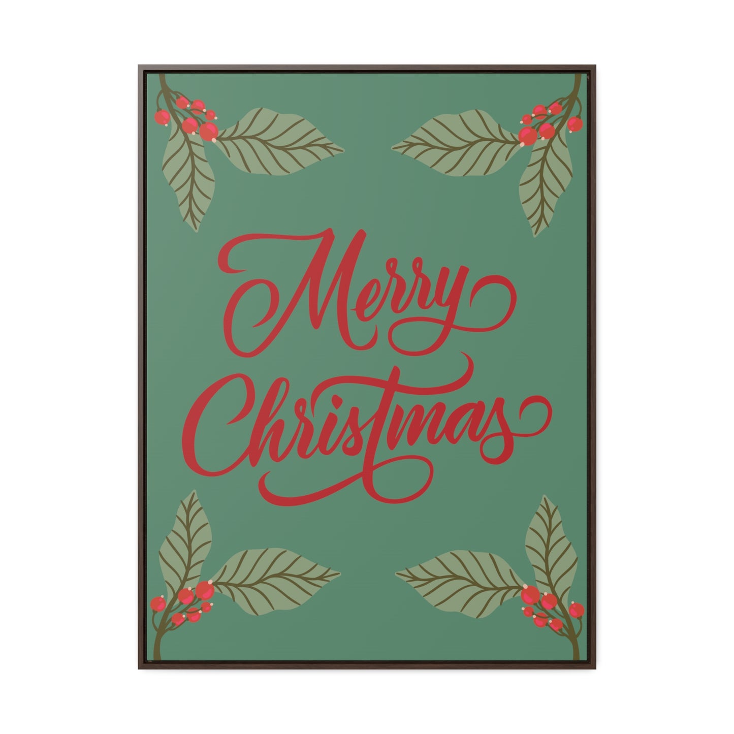 Merry Christmas Holly Berry Christmas Leaf Gallery Canvas Wraps, Vertical Frame