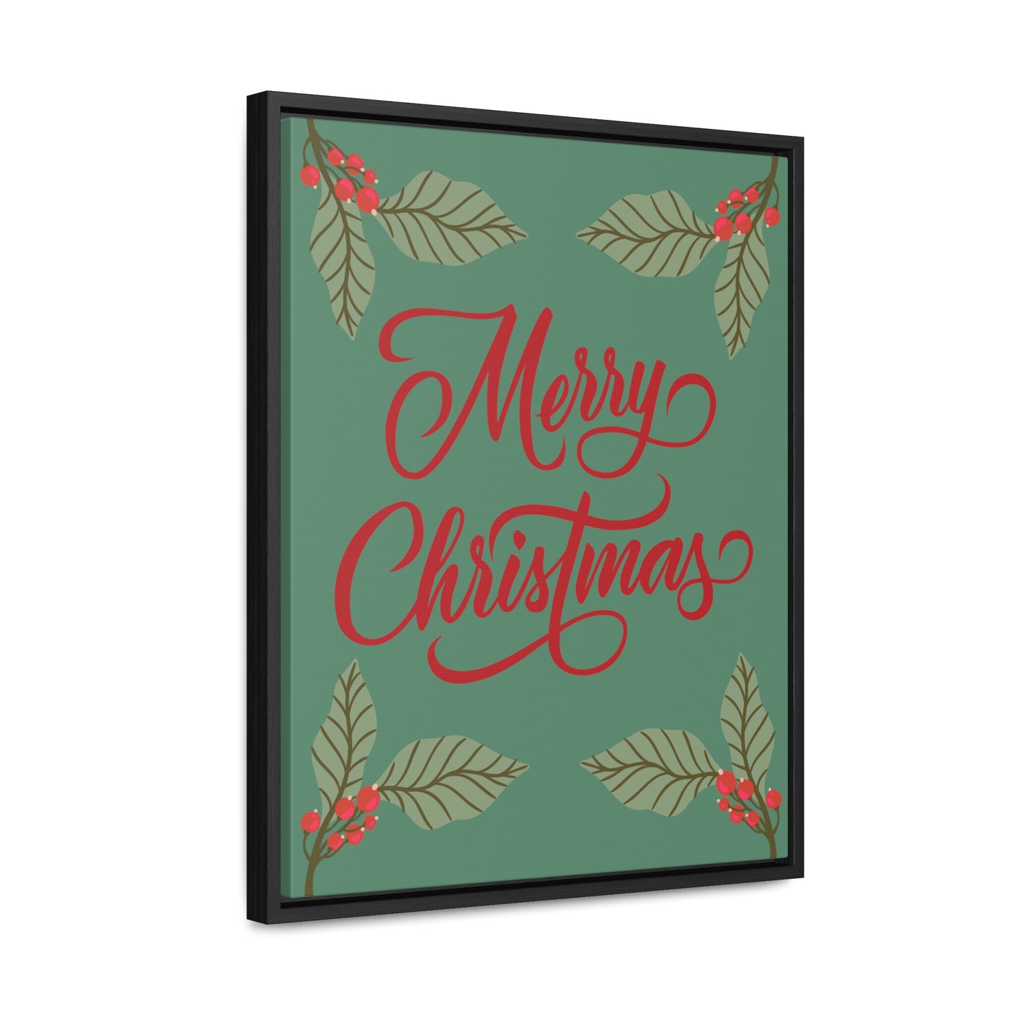 Merry Christmas Holly Berry Christmas Leaf Gallery Canvas Wraps, Vertical Frame