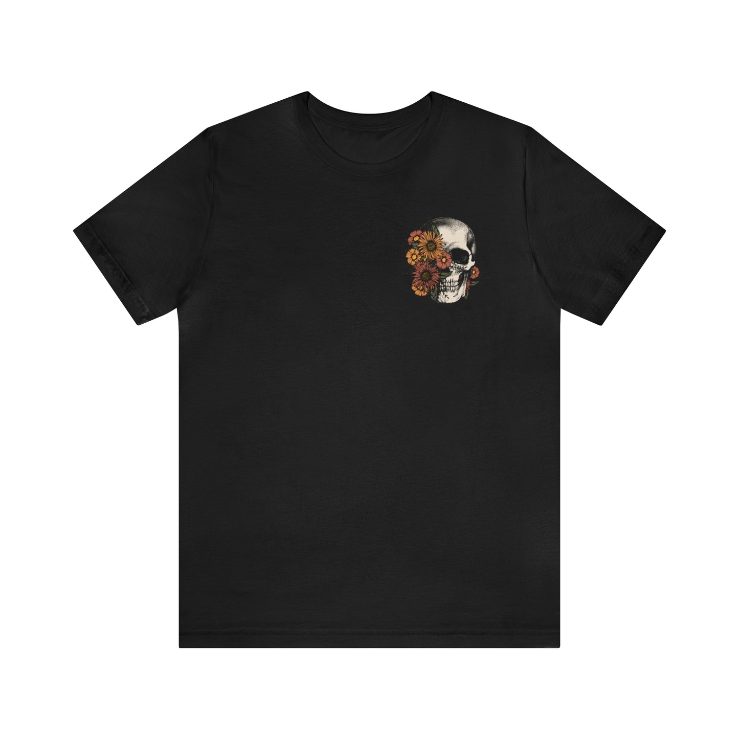 Floral Skeleton Head Front and Back Design T-Shirt