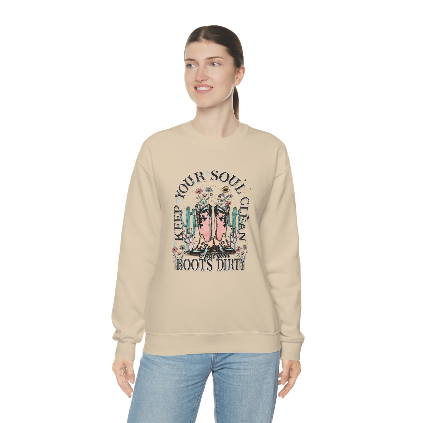 "Keep Your Soul Clean and Your Boots Dirty" - Unisex Heavy Blend™ Crewneck Sweatshirt