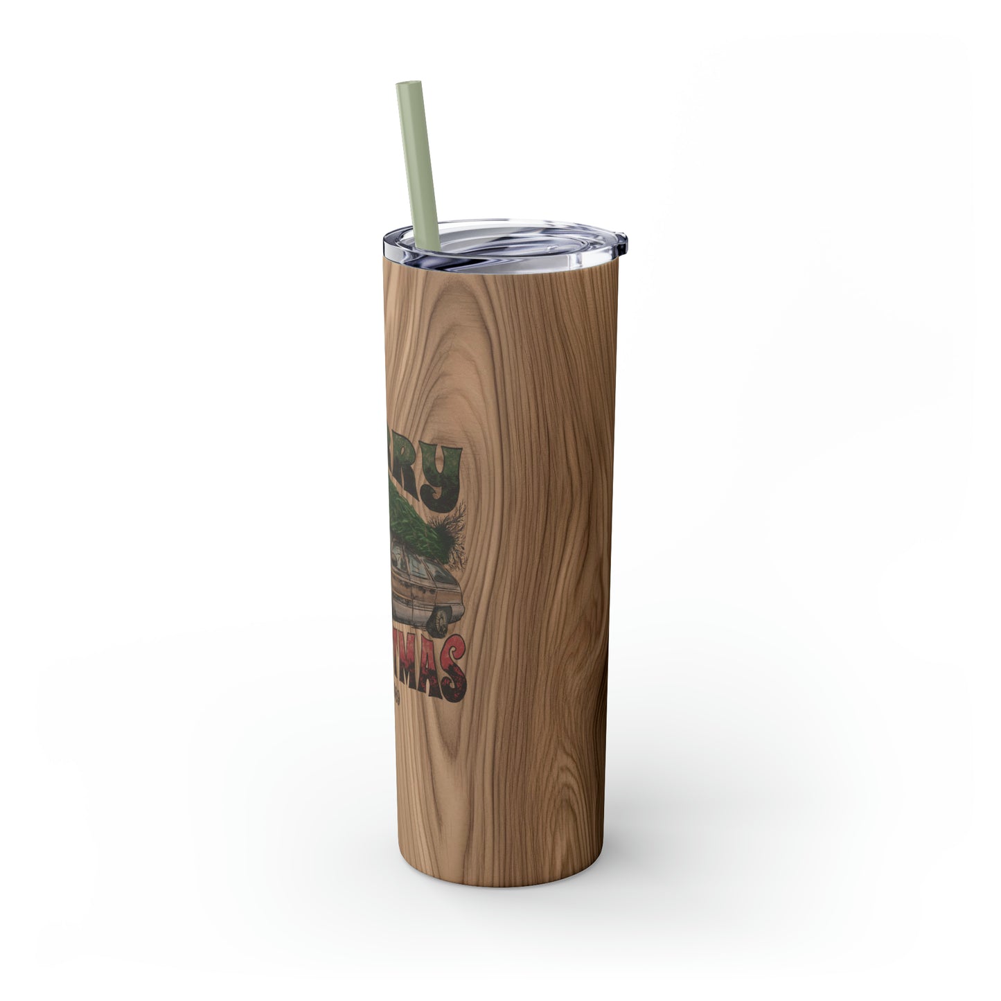 Distressed Merry Griswold's Christmas Tree Station Wagon Skinny Tumbler with Pick your Color Straw, 20oz