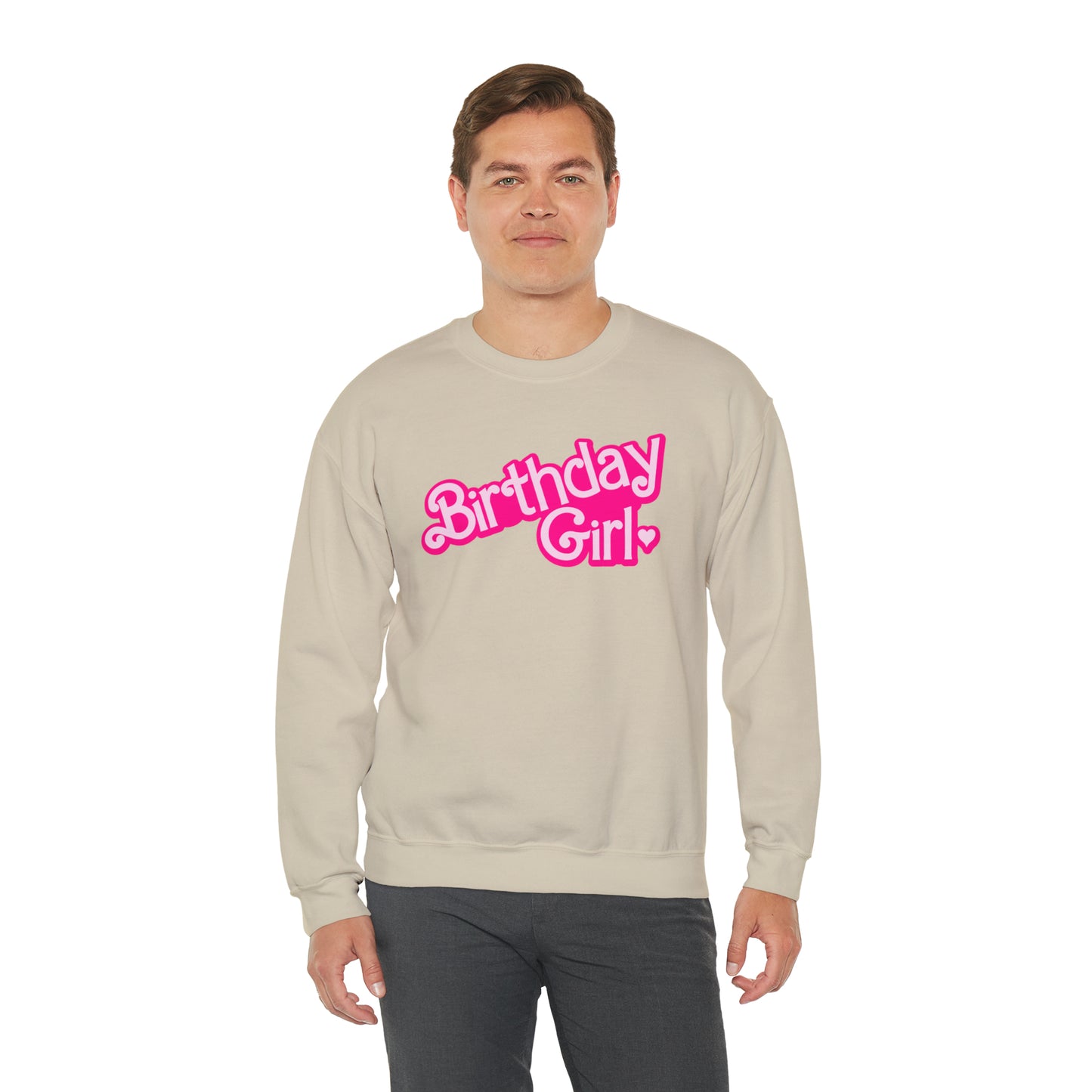 Birthday Girl with Hot Pink Barbie Font Heavy Blend™ Crewneck Sweatshirt