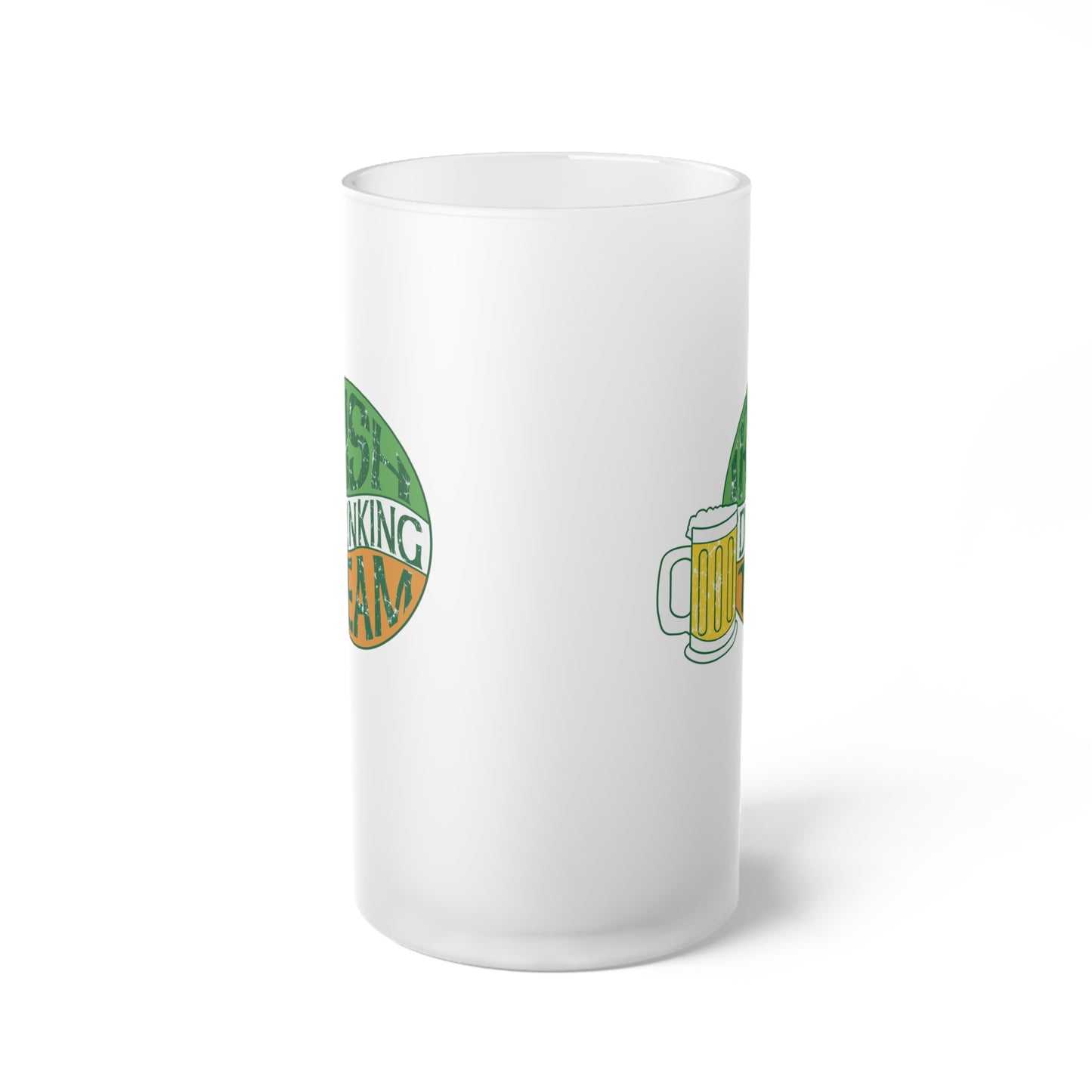 St. Patrick's Irish Drinking Team Shamrock patterned Frosted Glass Beer Mug