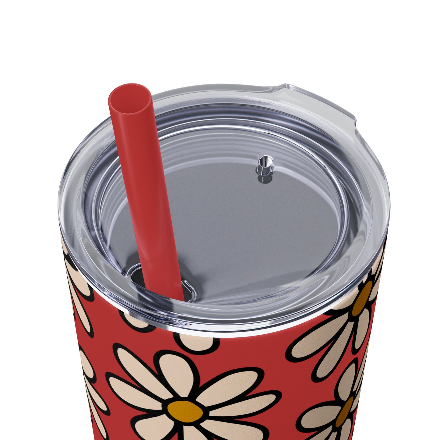 Peach Daisy Print Skinny Tumbler with Straw, 20oz
