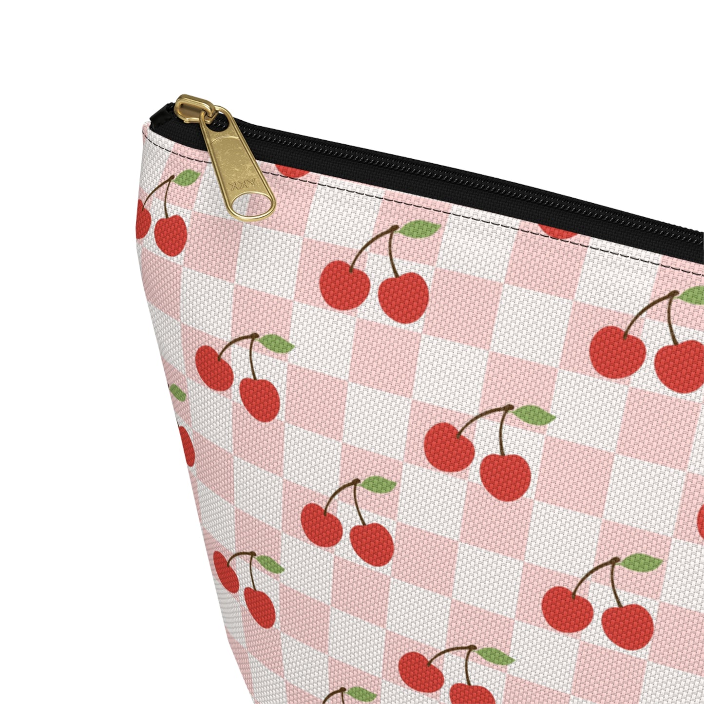 Checkered Cherries Print Design Accessory Pouch w T-bottom