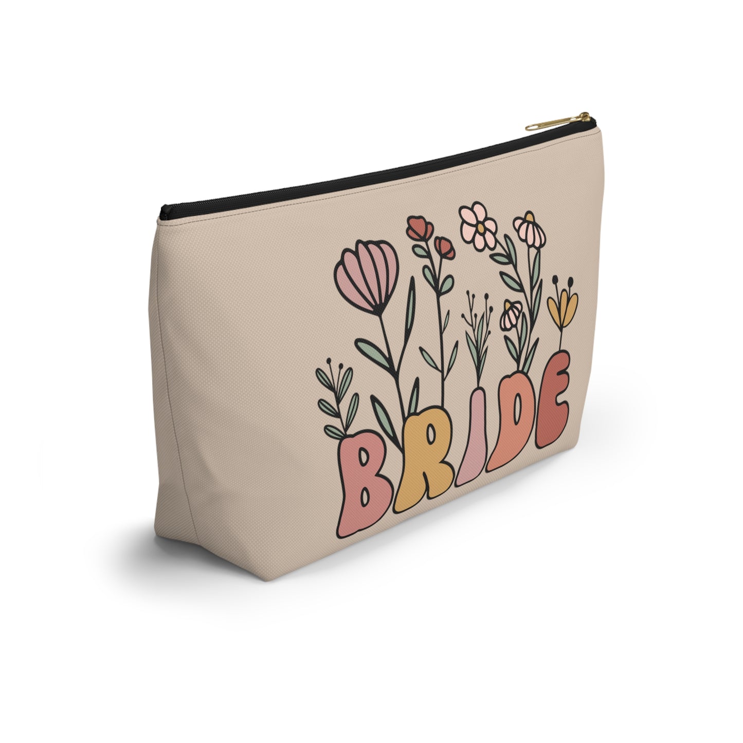 Retro Boho Bride Floral Print Design Accessory Pouch w T-bottom