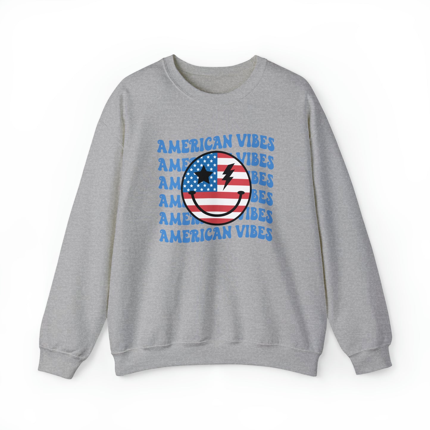 USA American Vibes Flag Smiley Face Heavy Blend™ Crewneck Sweatshirt
