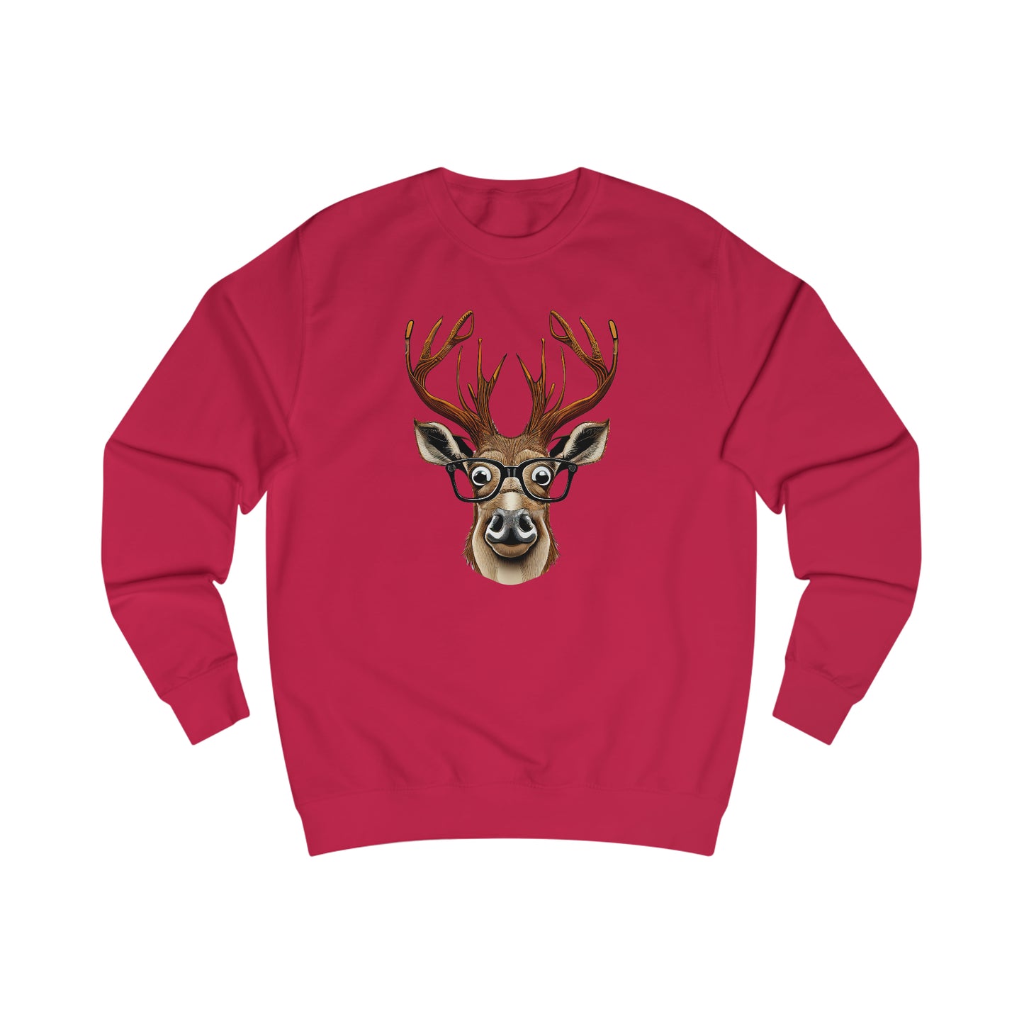 Deer / Reindeer Head with Glasses Christmas/ Hunting Season Unisex Heavy Blend™ Crewneck Sweatshirt - Red Print