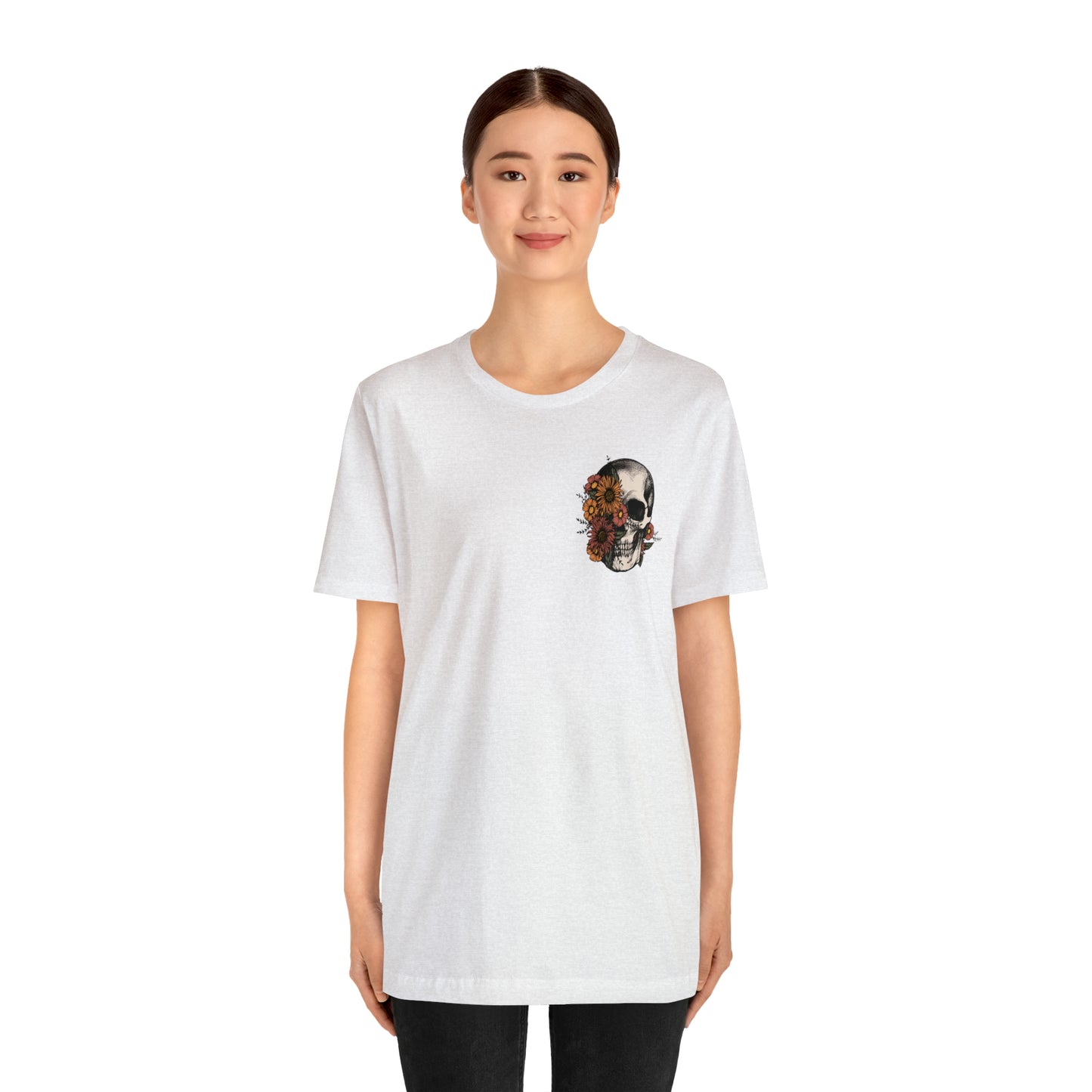 Floral Skeleton Head Front and Back Design T-Shirt
