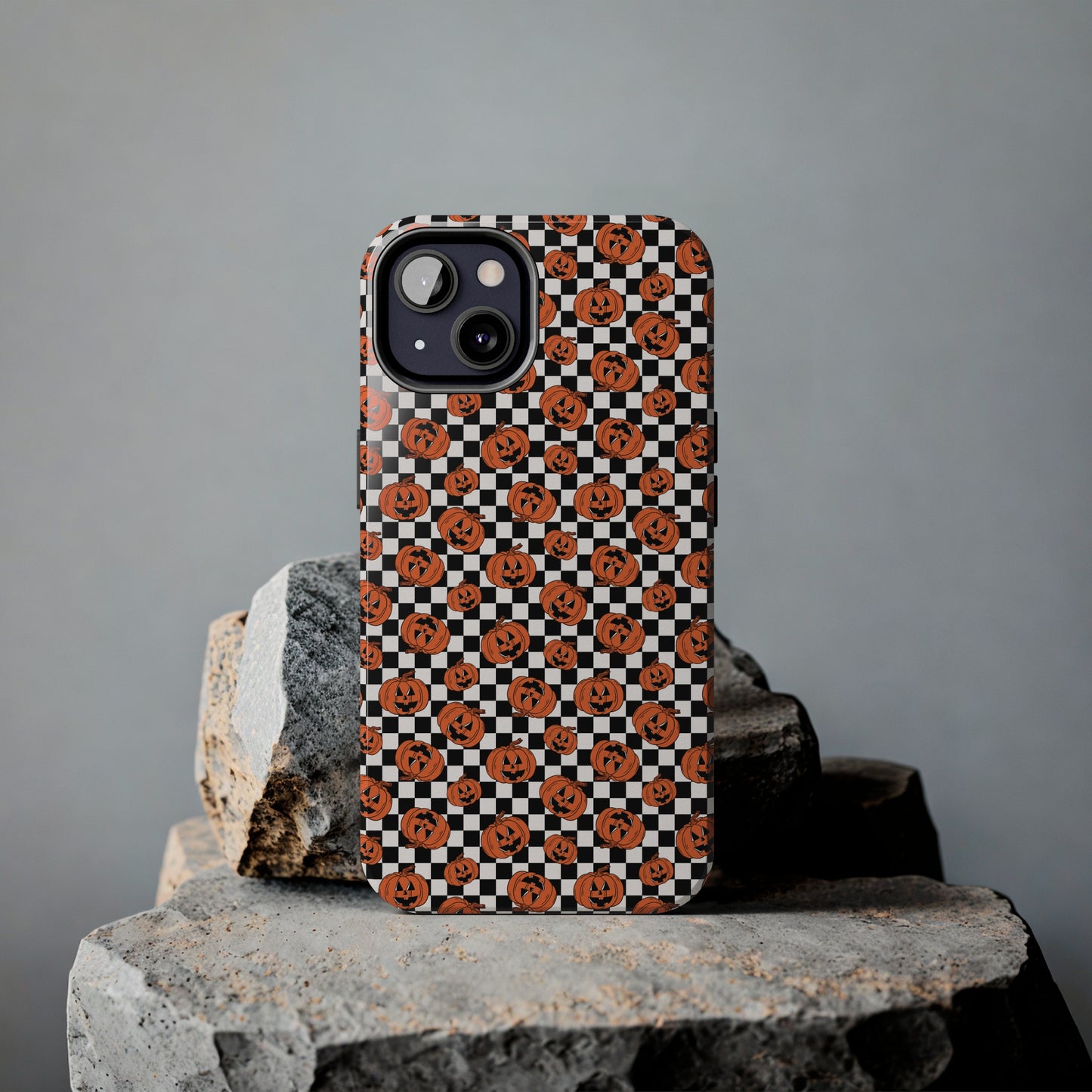 Pumpkin / Jack-O-Lantern Checkerboard Halloween/ Fall Patterned Tough Phone Cases