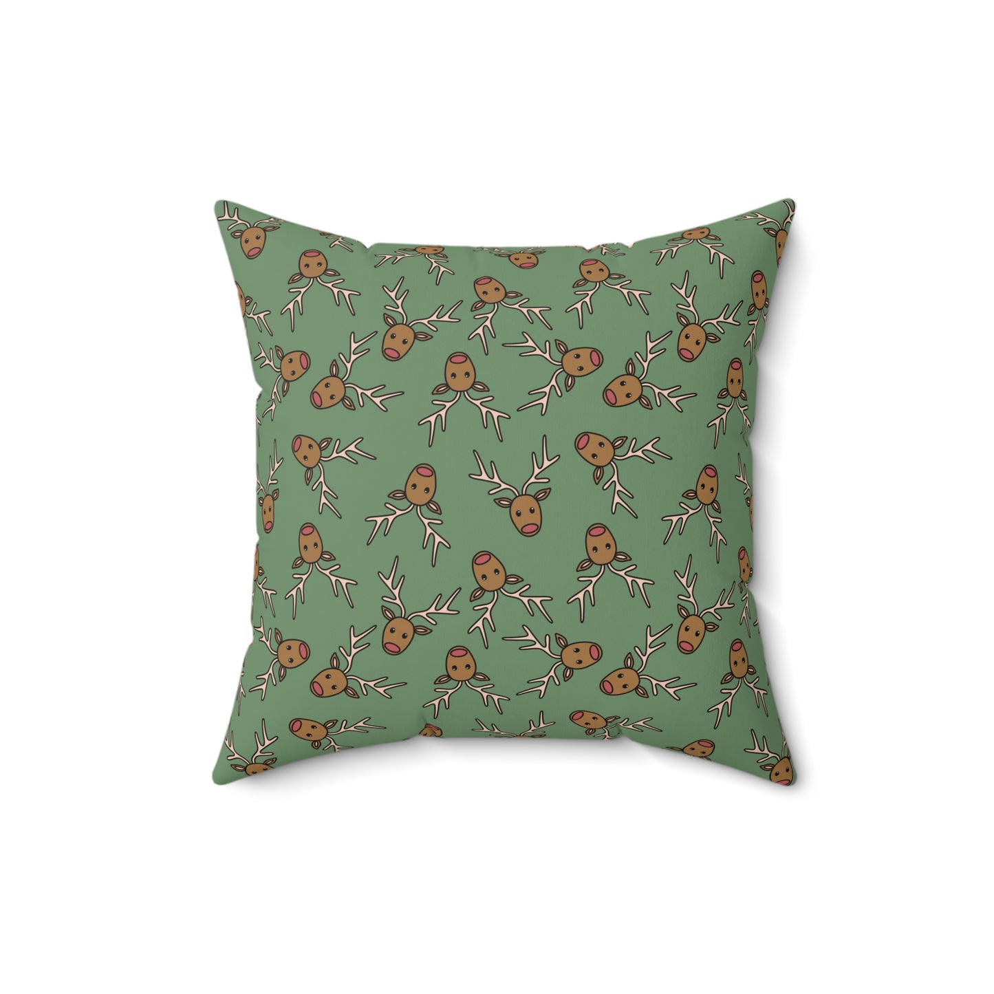 Reindeer Pattern on Sage Green Polyester Square Pillow