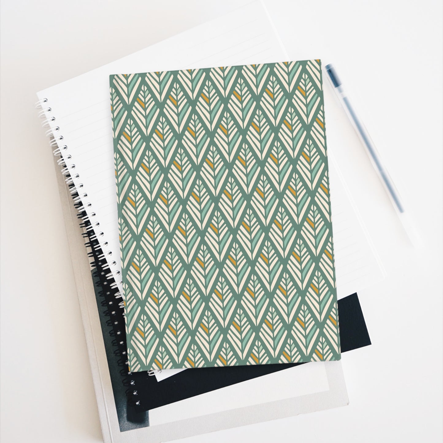 Green and Cream Boho Diamonds Pattern Journal - Blank