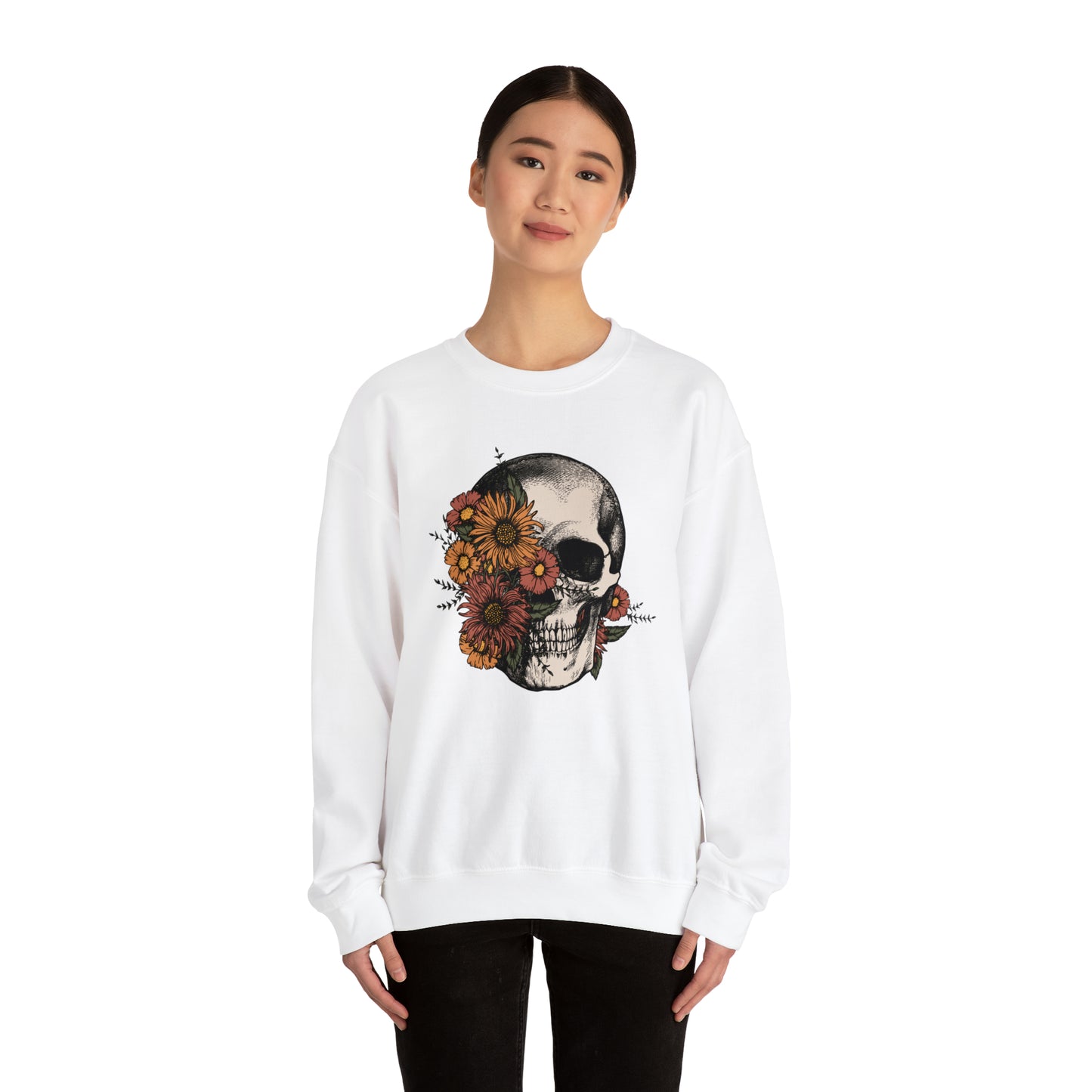 Boho Skeleton Fall Halloween Retro Warm Colored Unisex Heavy Blend™ Crewneck Sweatshirt