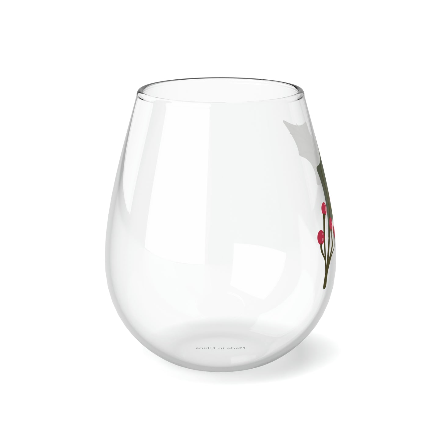 Holly Berry Leaf Stemless Wine/ Glass, 11.75oz
