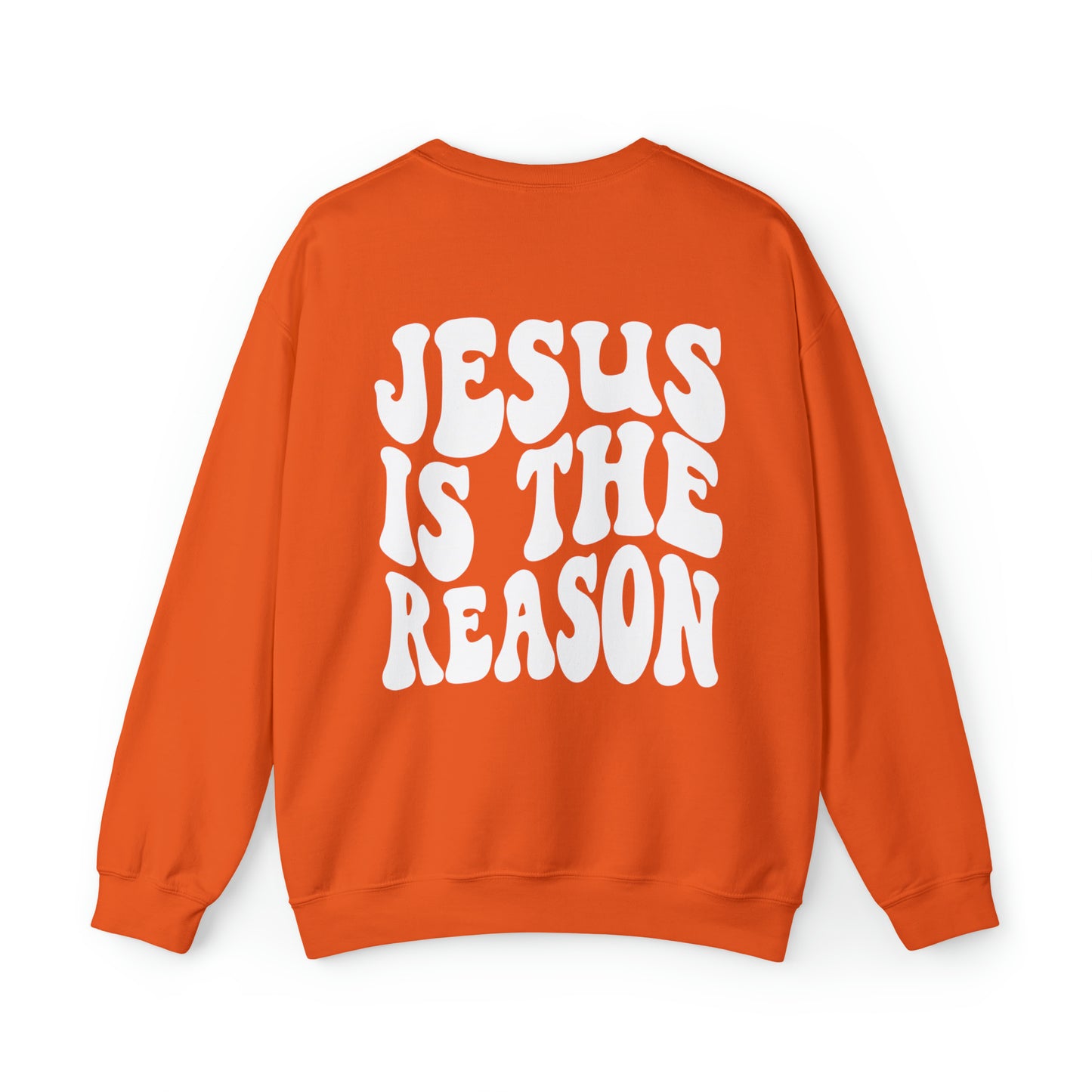 Jesus is the Reason Front & Back Design White Logo Unisex Heavy Blend™ Crewneck Sweatshirt