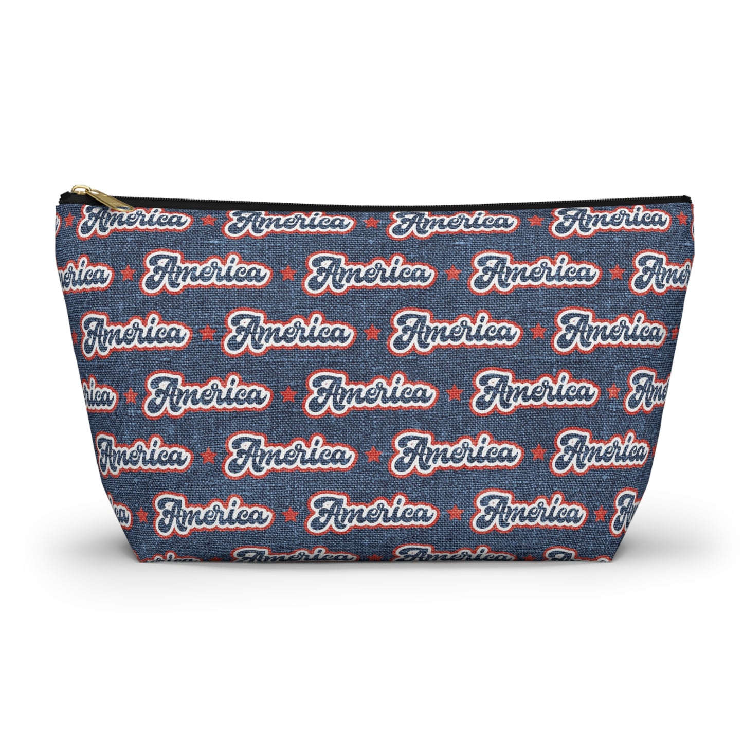 USA Retro American Red and Blue Linen Print Design Accessory Pouch w T-bottom