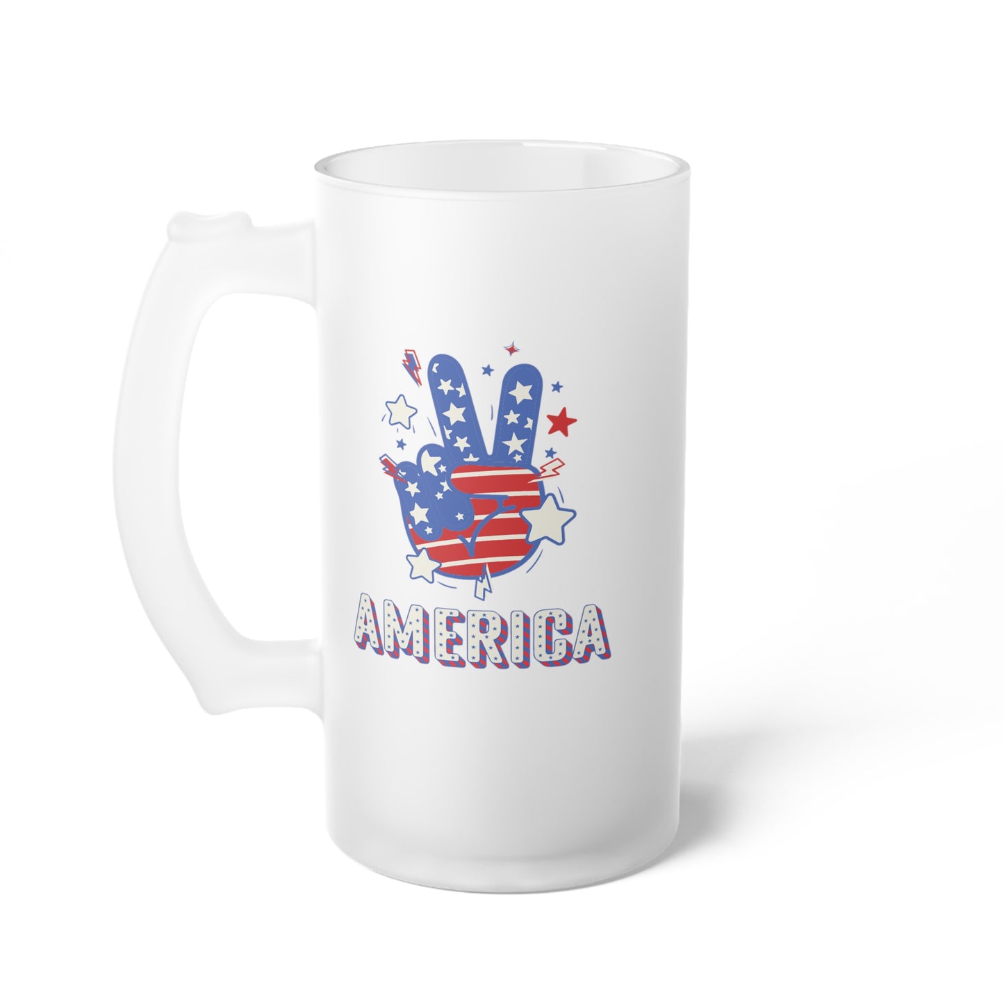 America with a Peach Hand United States / USA/ 4th of July Frosted Glass Beer Mug