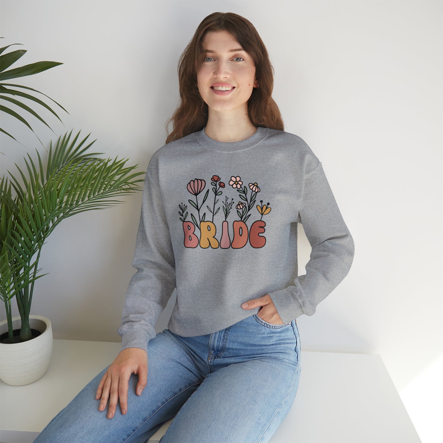 Boho Floral Bride Unisex Heavy Blend™ Crewneck Sweatshirt