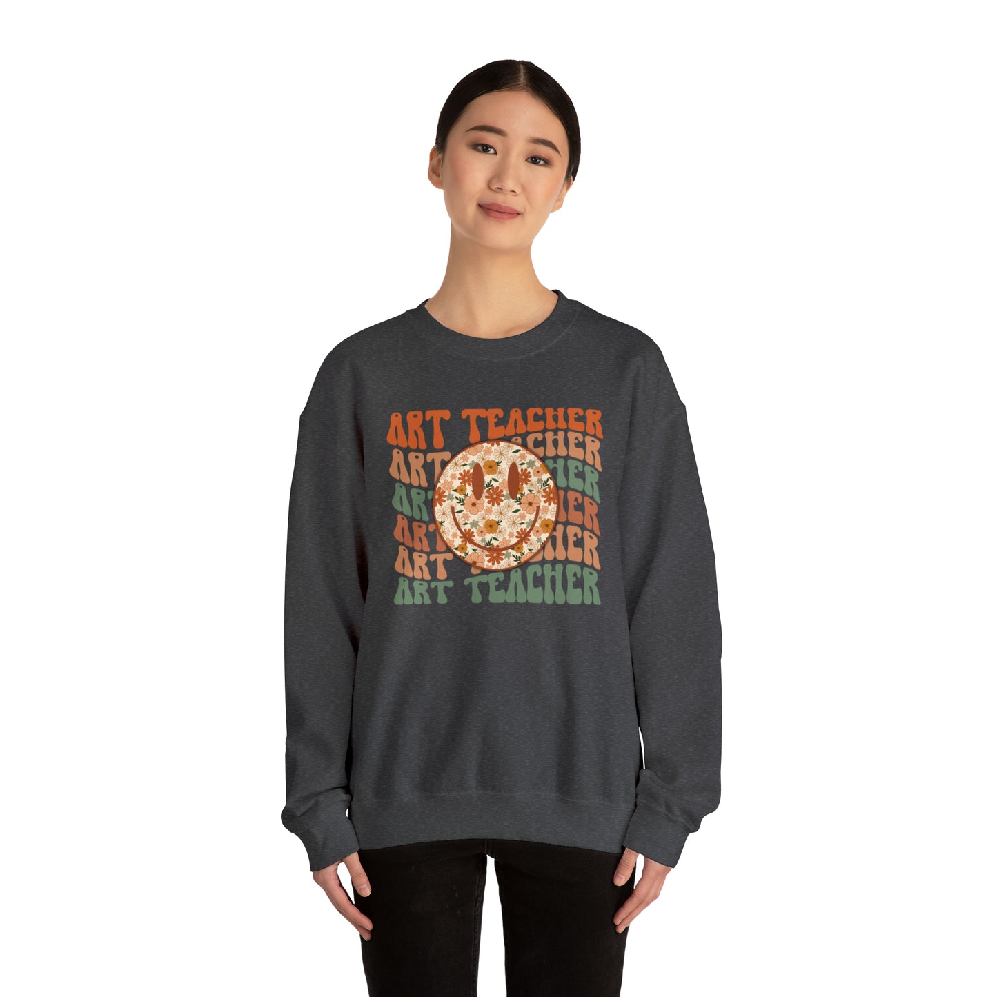 Art Teacher with Smiley Face Heavyweight Crewneck Sweatshirt