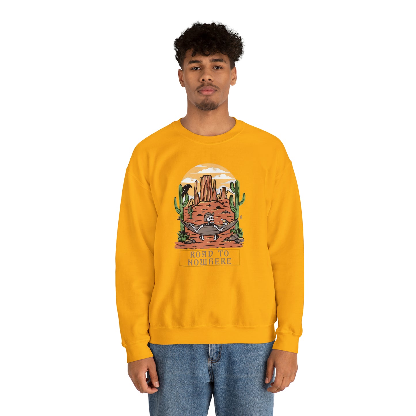 Road to Nowhere Skeleton Fall Halloween Retro Warm Colored Unisex Heavy Blend™ Crewneck Sweatshirt