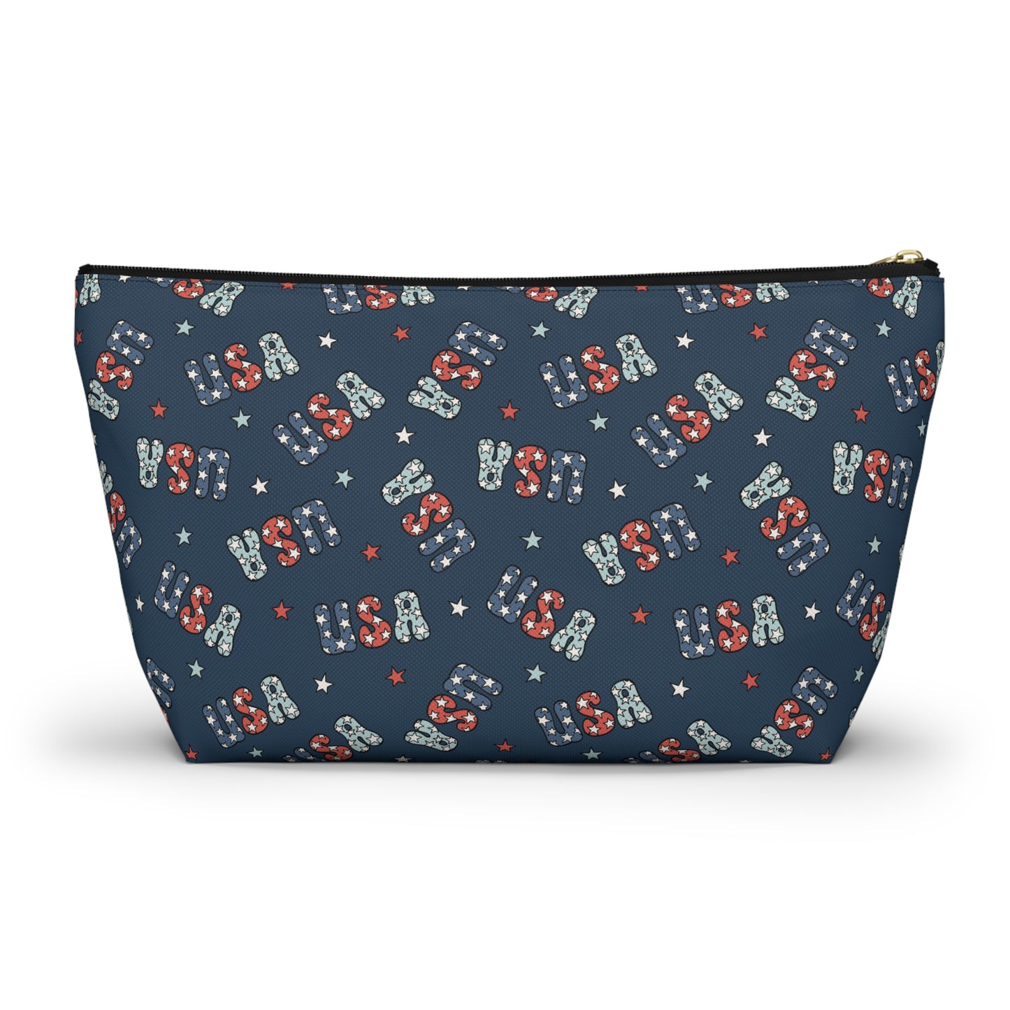 USA America 4th of July USA Stars Red, White and Blue Print Design Accessory Pouch w T-bottom