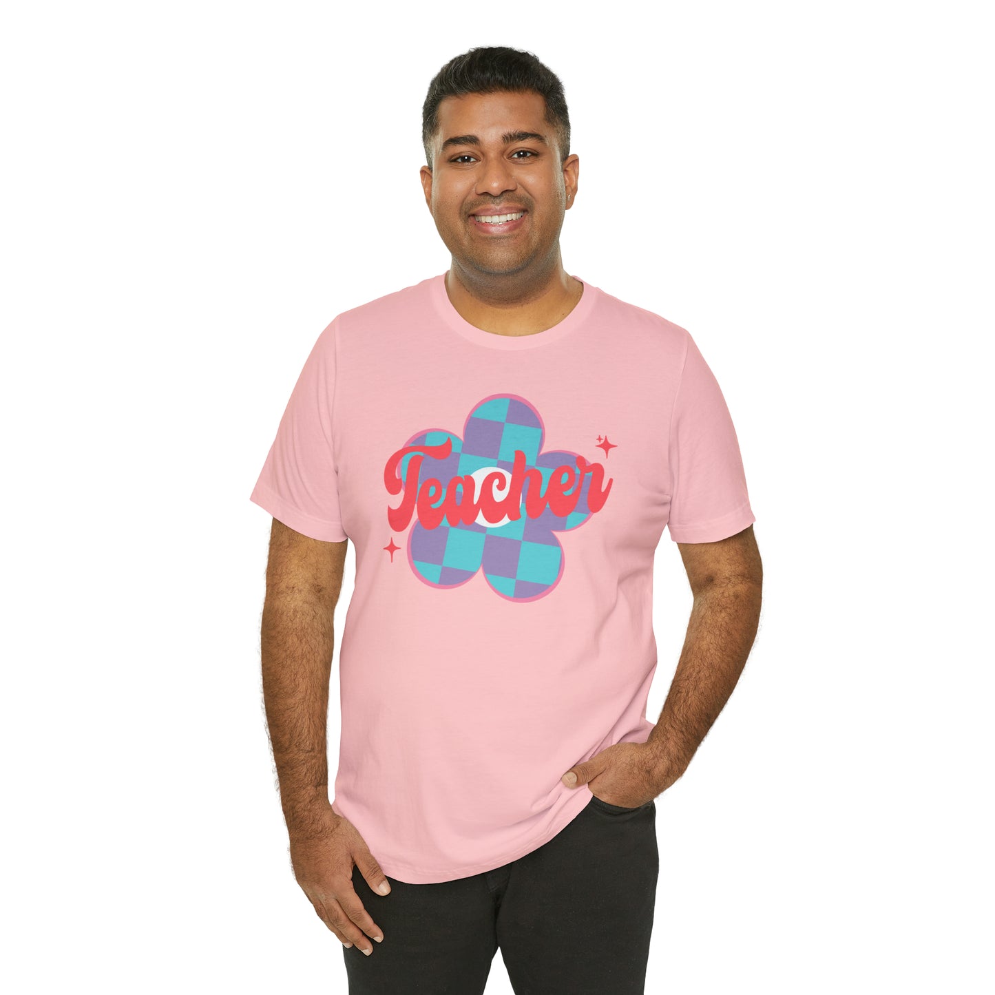 Purple and Blue Plaid Daisey Teacher T-Shirt