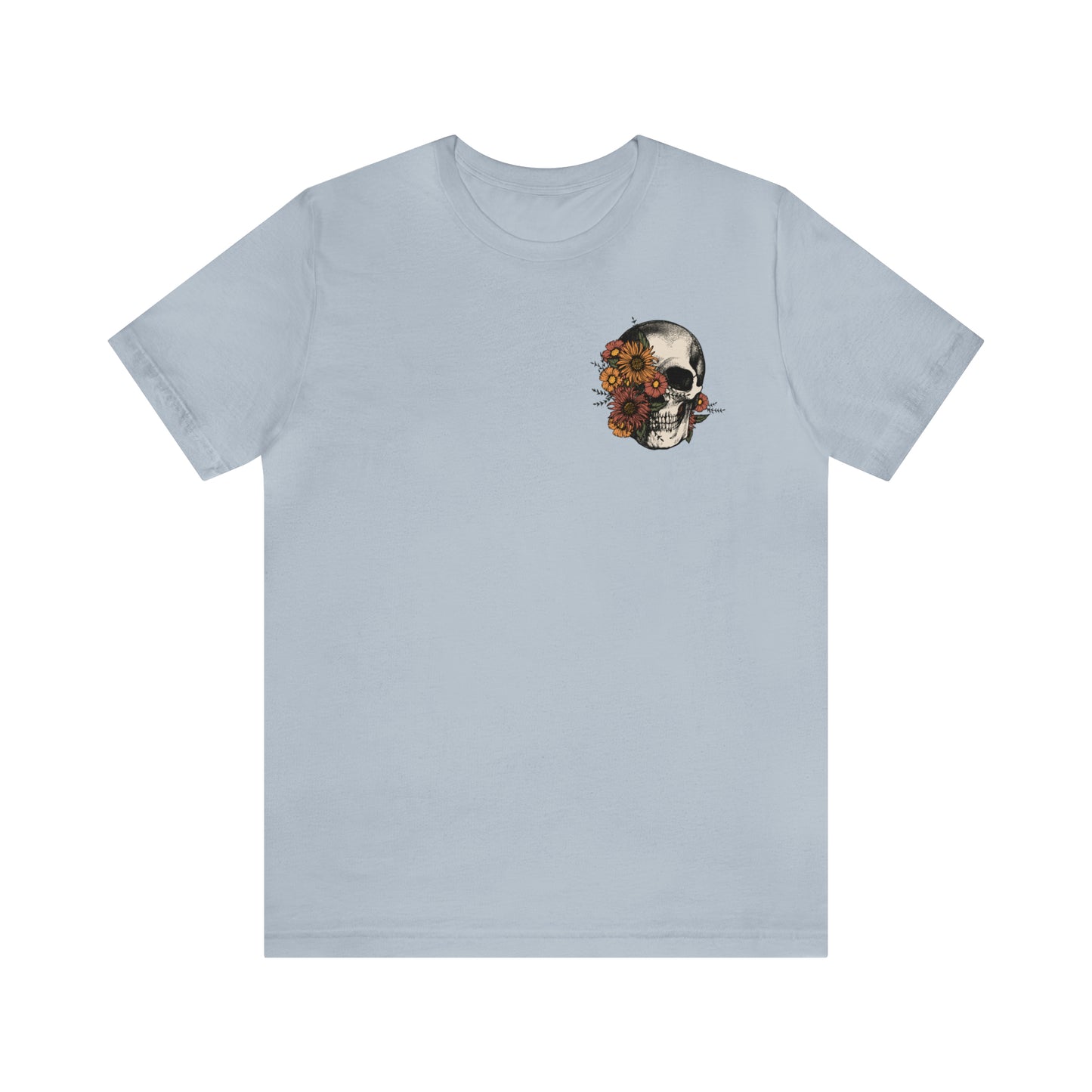 Floral Skeleton Head Front and Back Design T-Shirt