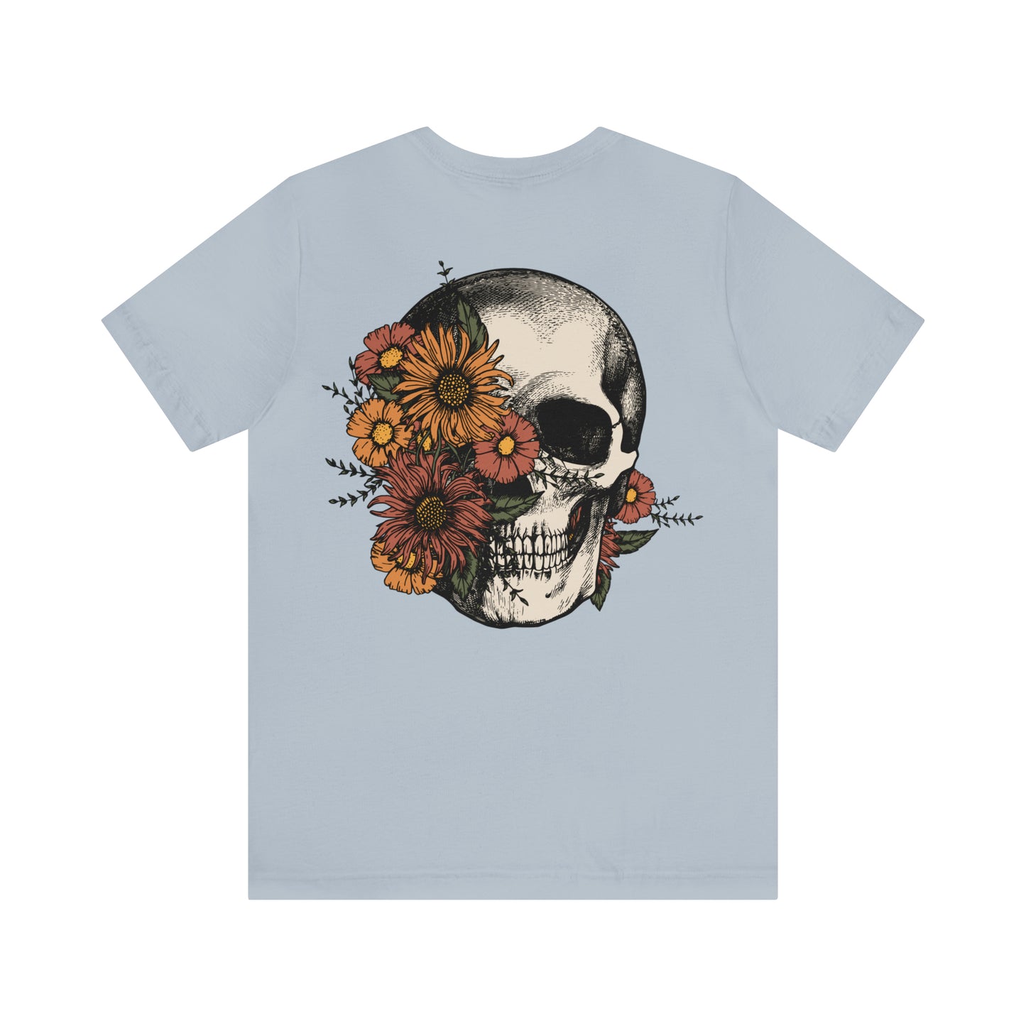 Floral Skeleton Head Front and Back Design T-Shirt