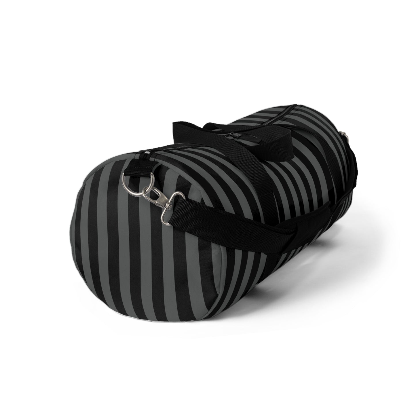 Black and Gray Striped Duffel Bag
