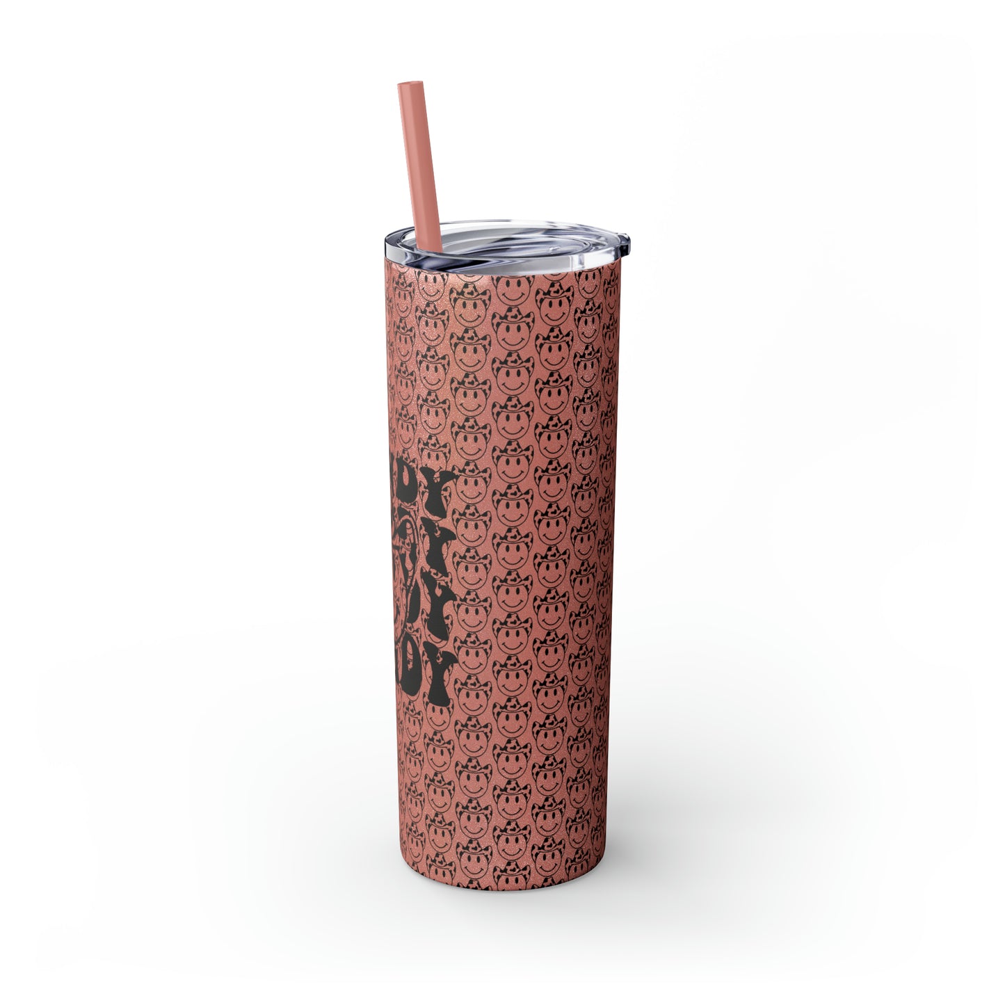 Howdy Howdy Howdy Smiley Face with Cowboy Hat Skinny Tumbler with Straw, 20oz
