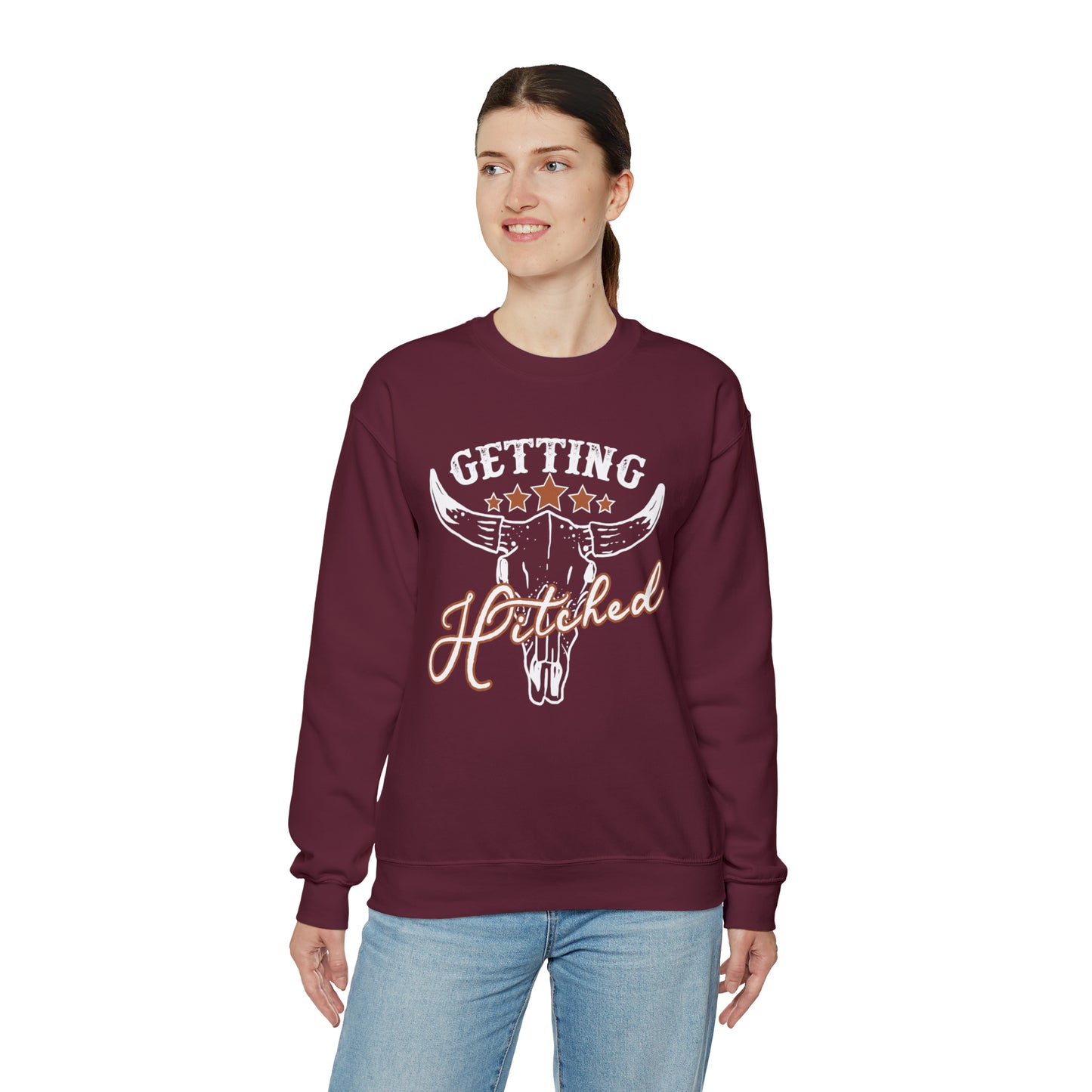 Vintage Getting Hitched Bride Unisex Heavy Blend™ Crewneck Sweatshirt - White Ink