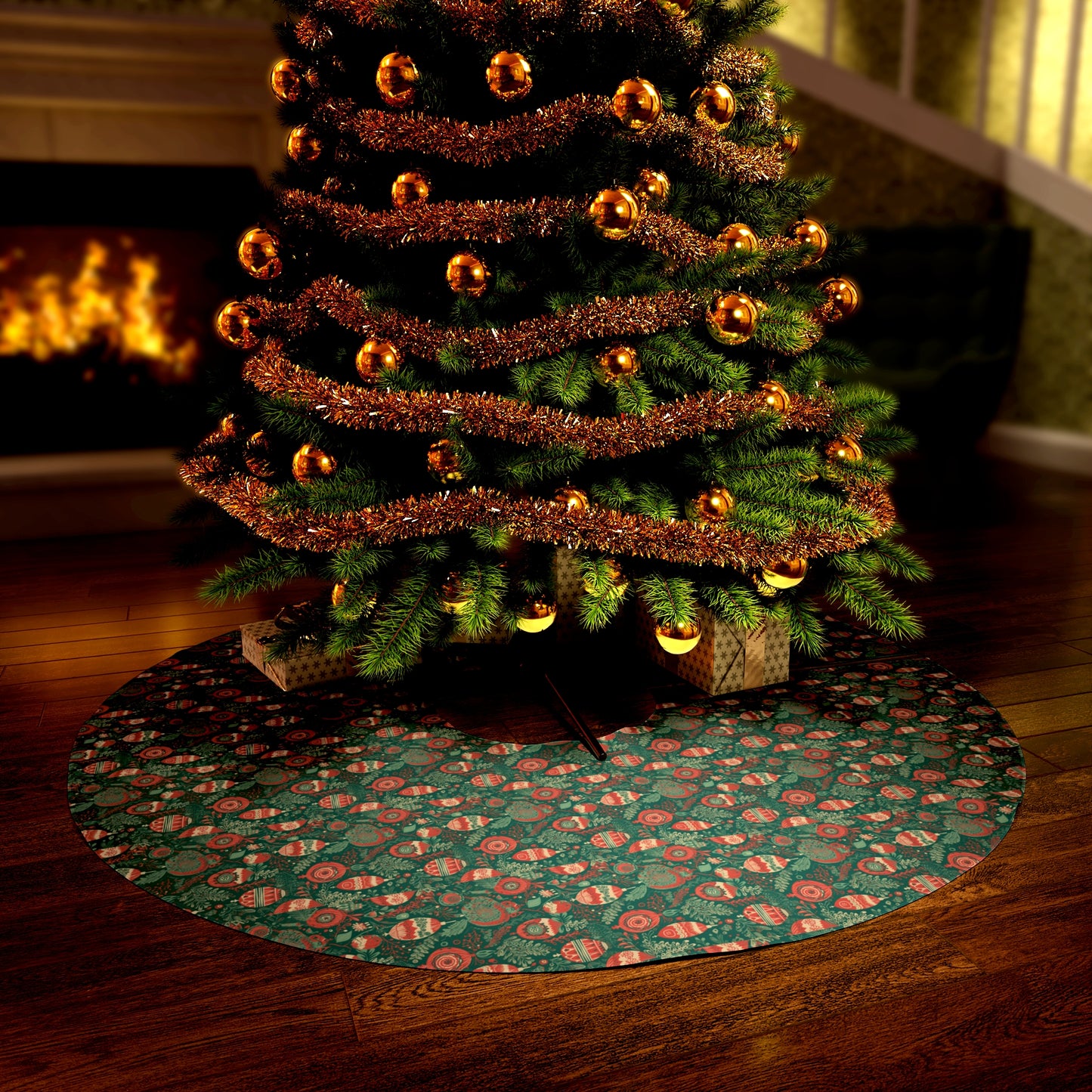 Boho Green Ornaments Round Tree Skirt
