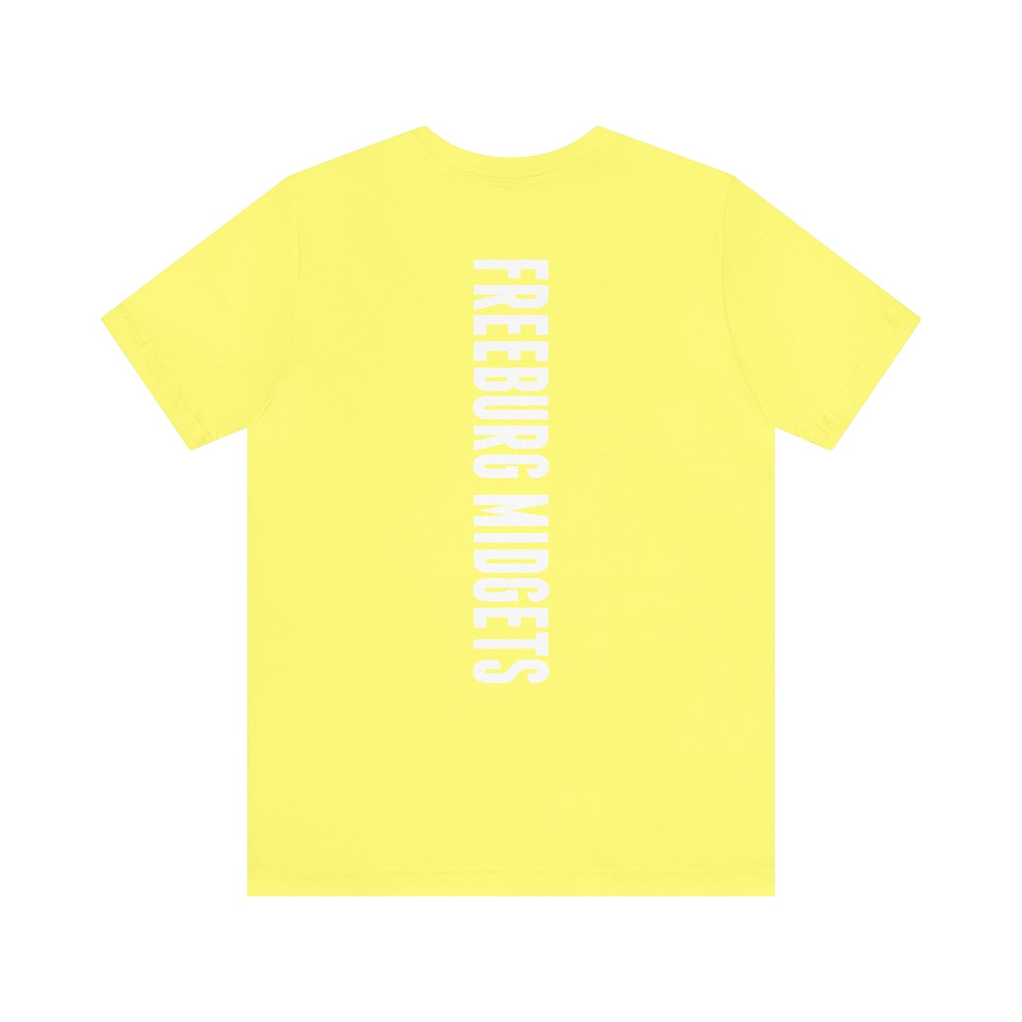 Front and Back Design - Varsity F Vertical Freeburg Midgets Logo Bella Jersey Short Sleeve Tee (Unisex)