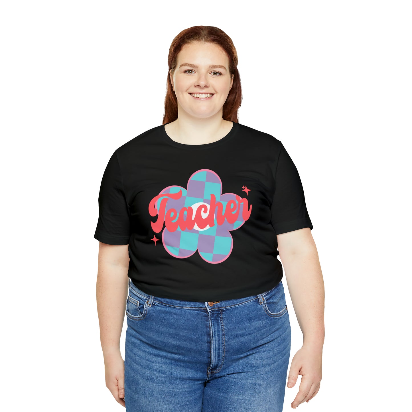 Purple and Blue Plaid Daisey Teacher T-Shirt