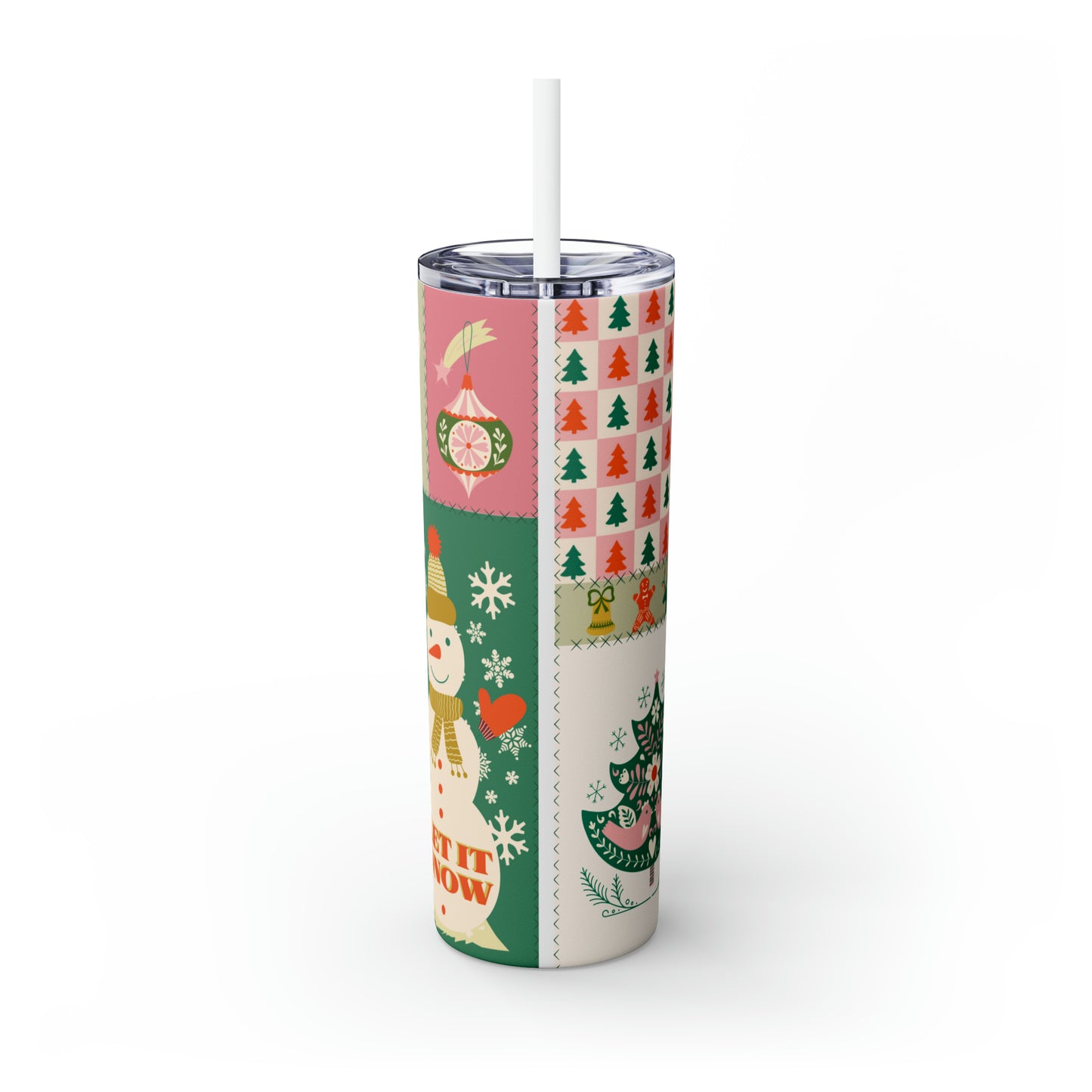 Boho Christmas Printed Holiday Skinny Tumbler with Straw, 20oz