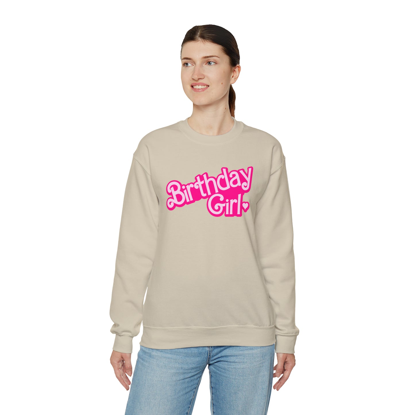 Birthday Girl with Hot Pink Barbie Font Heavy Blend™ Crewneck Sweatshirt