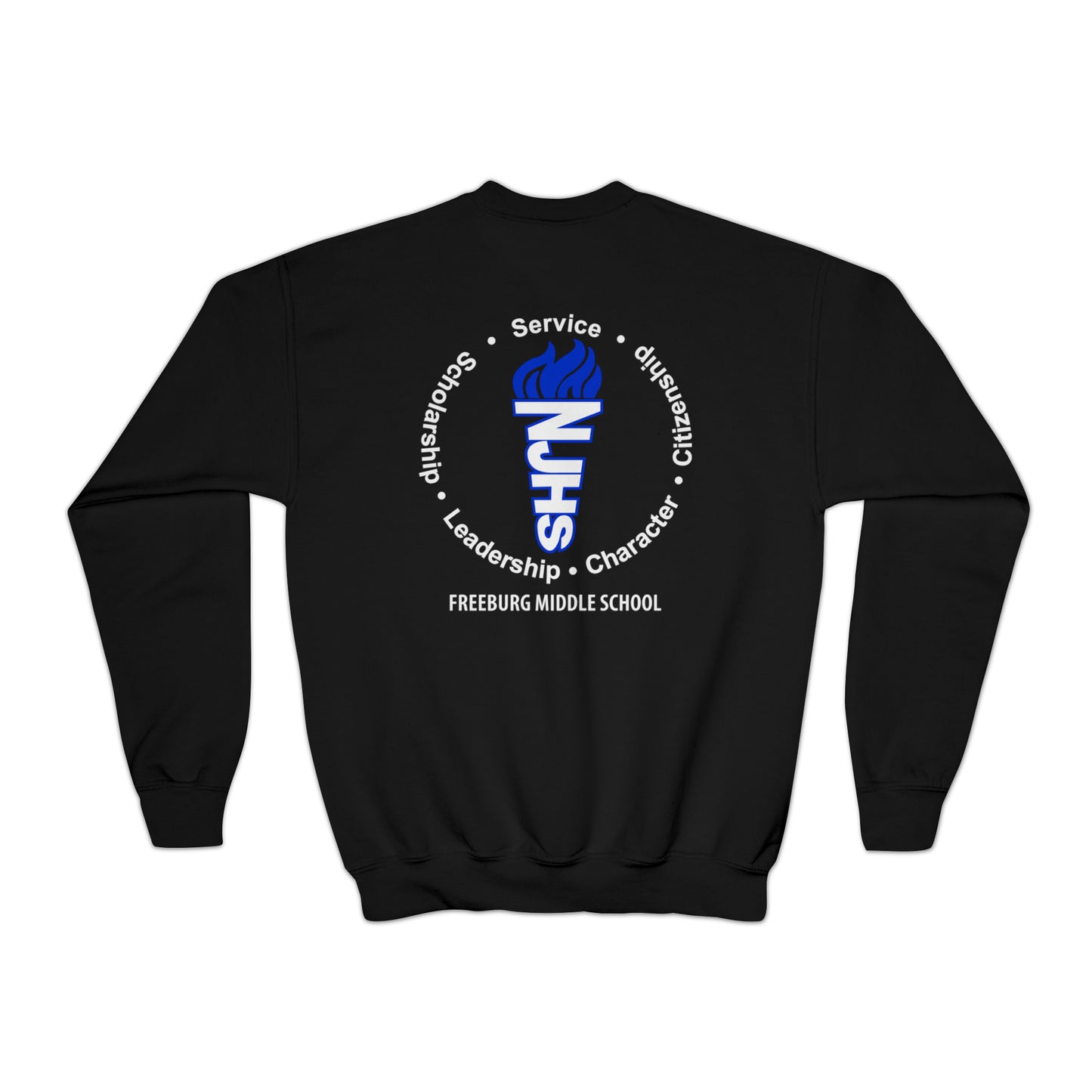YOUTH - Front and Back Design - National Junior Honor Society Royal Torch (front) and Circular Character Torch (back) Youth Crewneck Sweatshirt