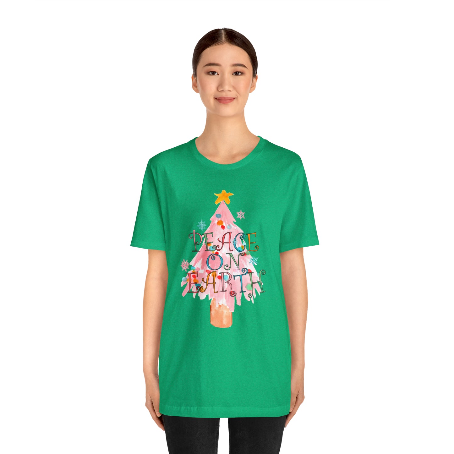 Peace on Earth Christmas/ Holiday Bella Jersey Short Sleeve Tee (Unisex)