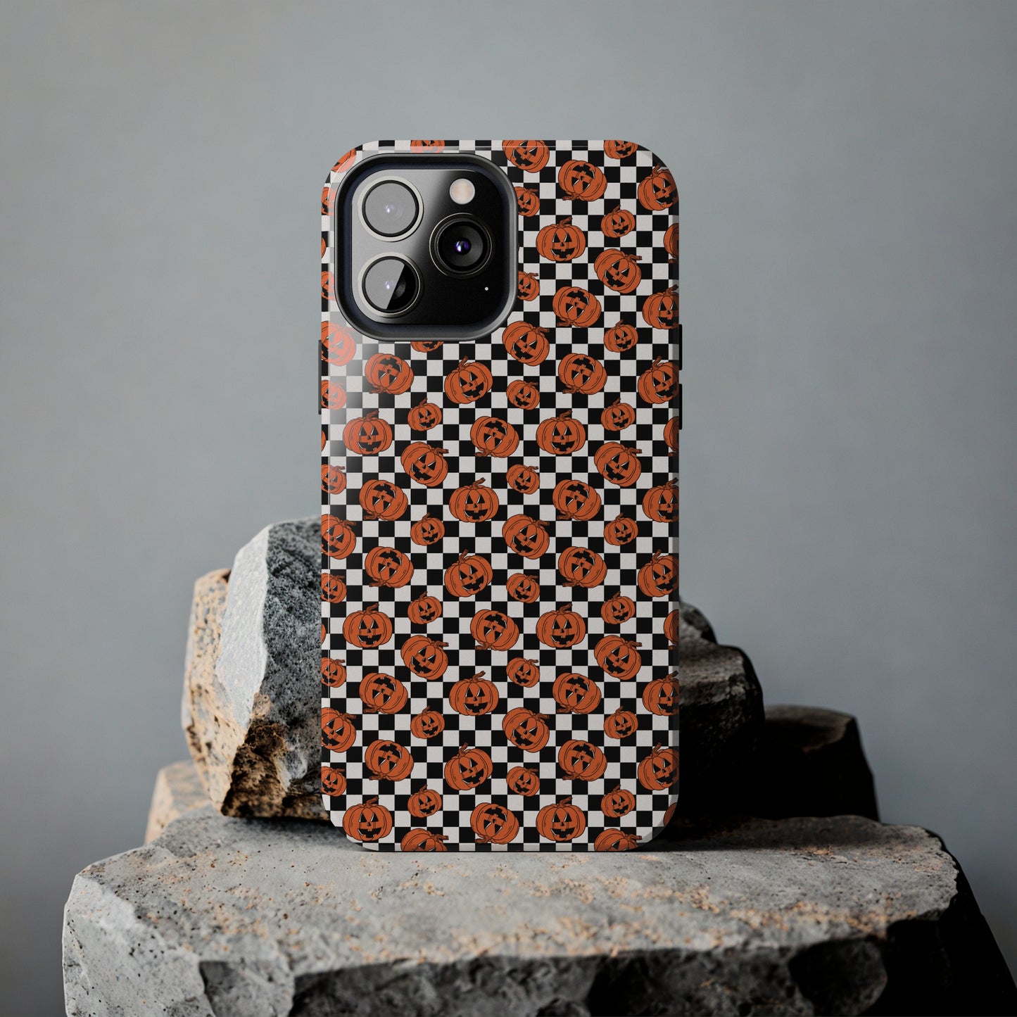 Pumpkin / Jack-O-Lantern Checkerboard Halloween/ Fall Patterned Tough Phone Cases