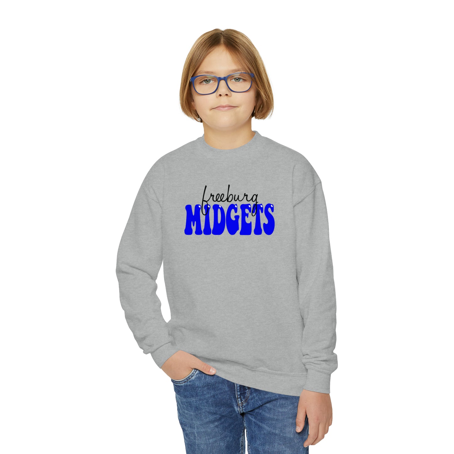 YOUTH - Freeburg Midgets Cursive and Bubble Logo Youth Crewneck Sweatshirt