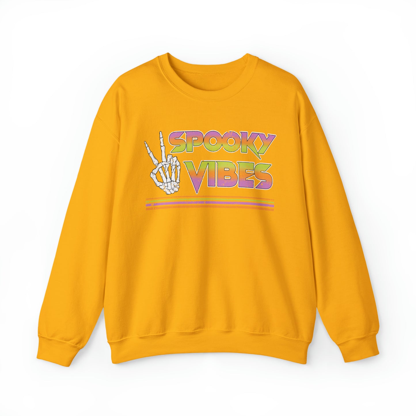 Spooky 80's Vibes Vintage Skeleton Piece Sign Fall Halloween Unisex Heavy Blend™ Crewneck Sweatshirt