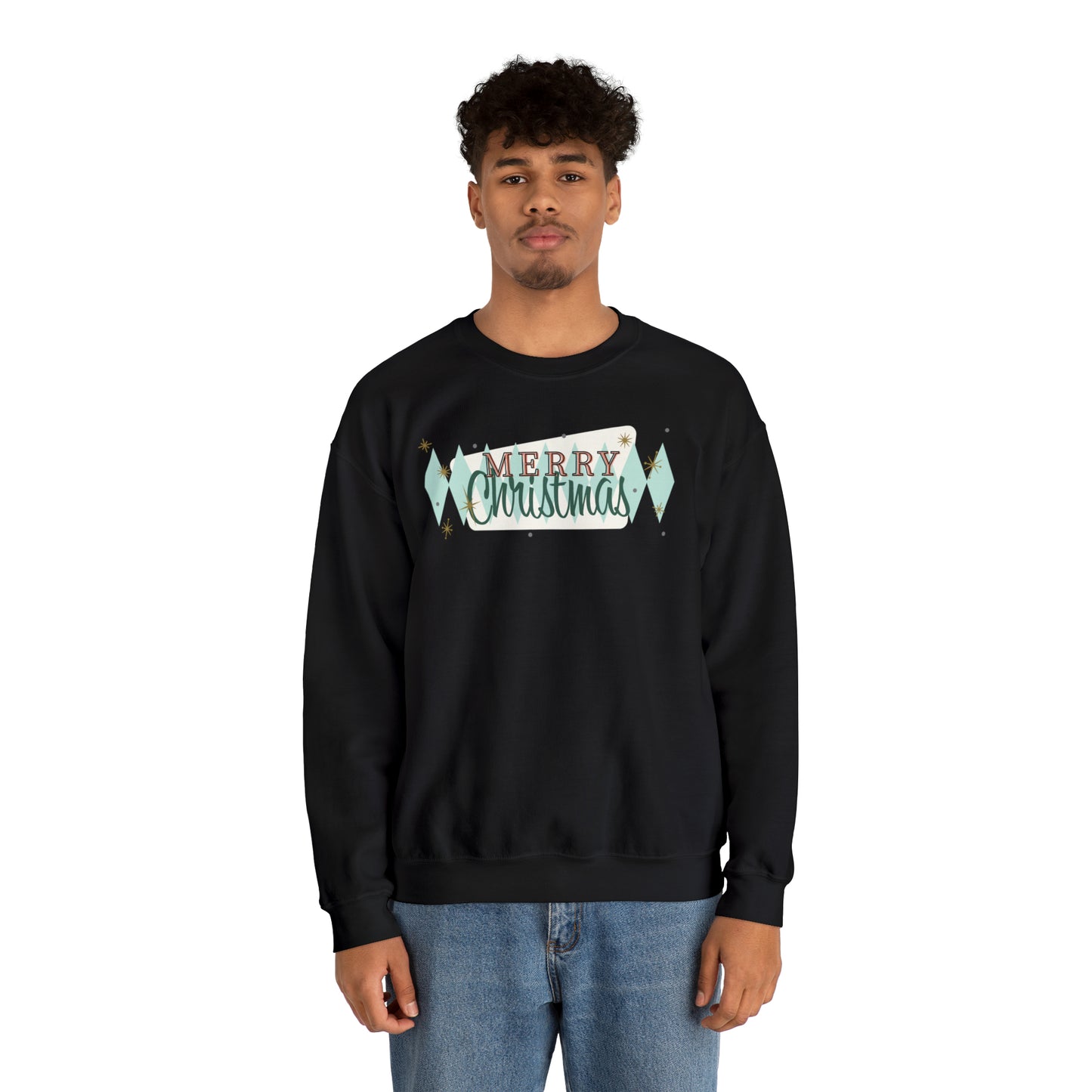 Merry Christmas Diamond Diner Pattern Holiday Unisex Heavy Blend™ Crewneck Sweatshirt