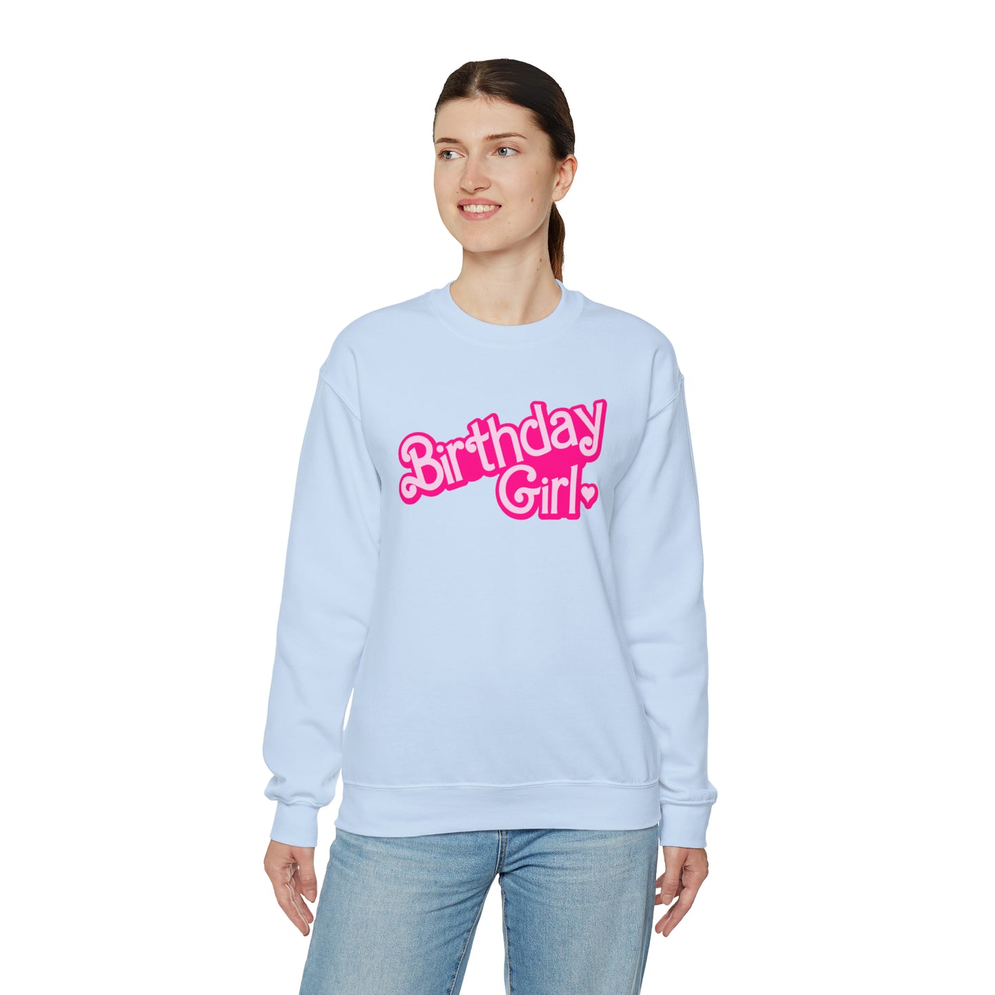 Birthday Girl with Hot Pink Barbie Font Heavy Blend™ Crewneck Sweatshirt