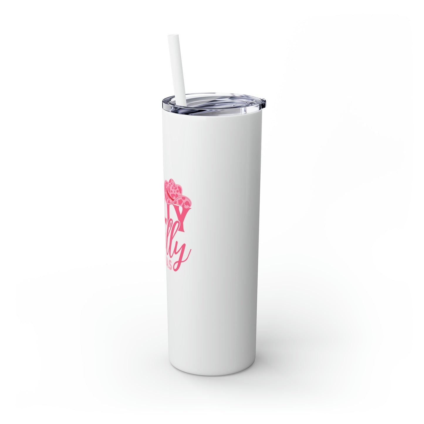 Have a Holly Dolly Christmas Pink Text Skinny Tumbler with Pick your Color Straw, 20oz