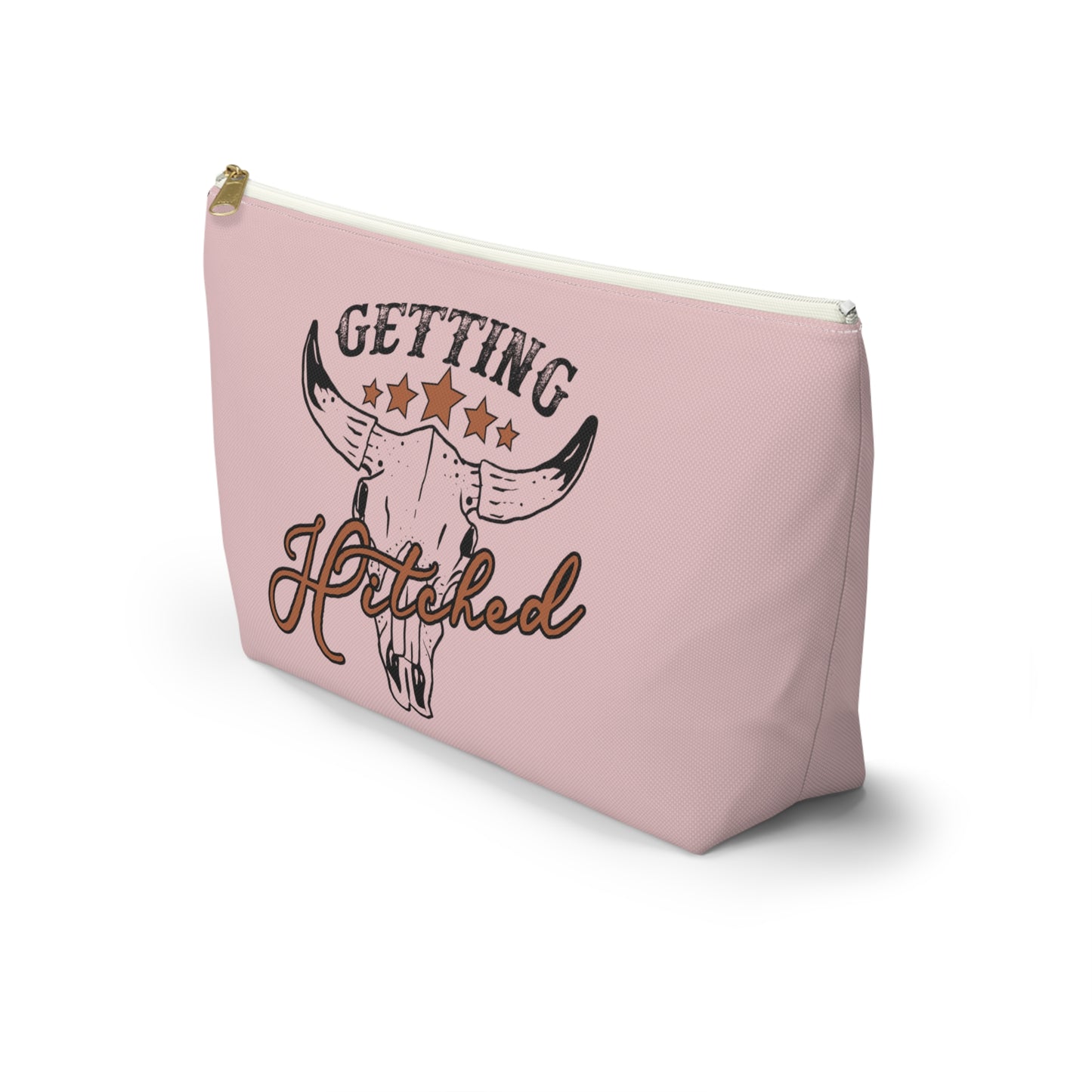 Rustic Country Light Pink Getting Hitched Print Design Accessory Pouch w T-bottom